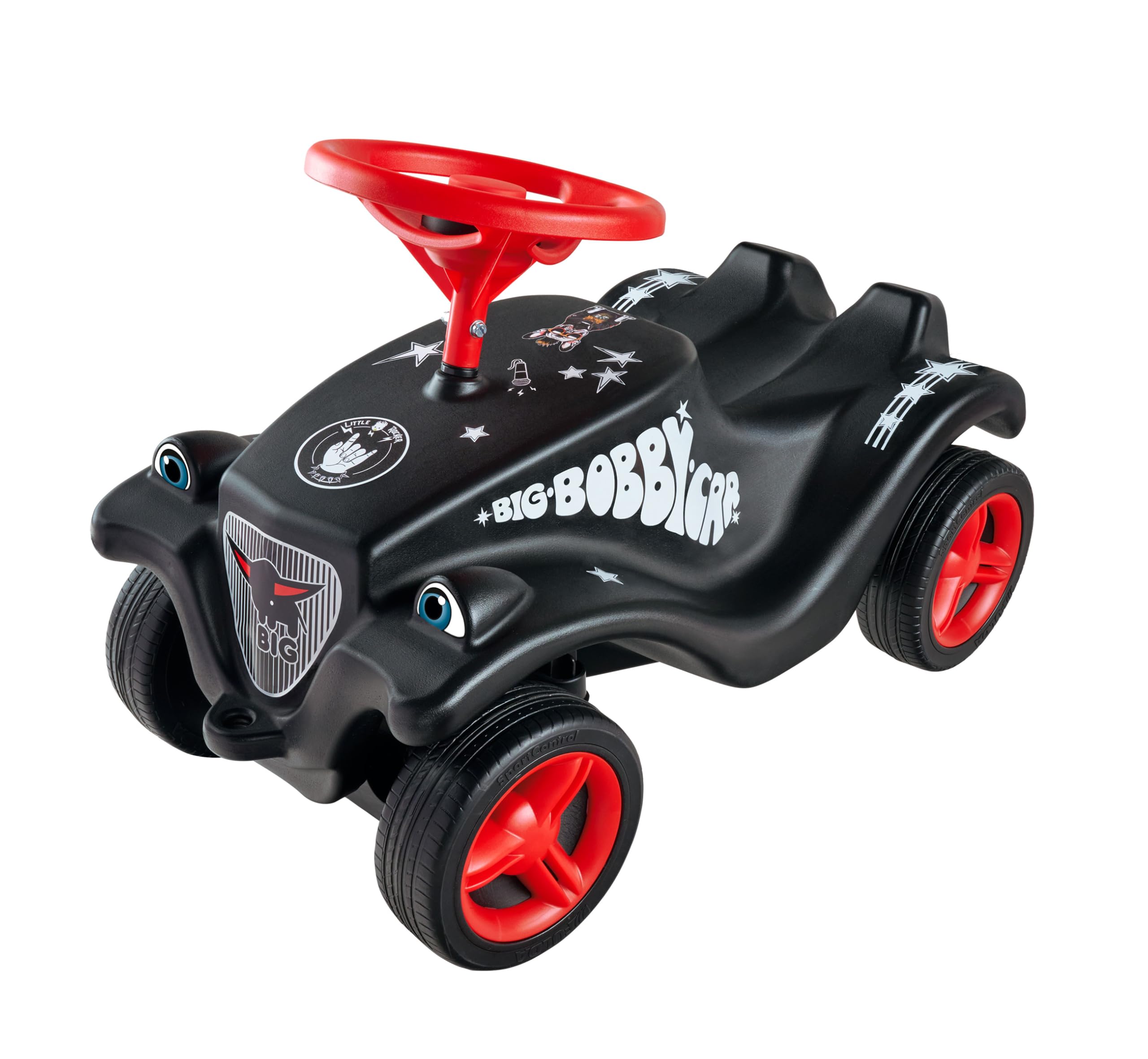 Big Bobby Car Classic Little Rocker - Rutschauto im dunklen Rock n‘ Roll-Design mit Breiten, extra leisen Fulda Rädern, mechanischer Hupe, bis 50 kg, für Kinder ab 12 Monaten