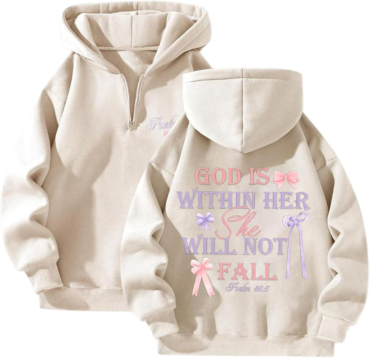 God Is Within Her She Will Not Fall Hoodie Christian Hoodies For Women Bible Verse Sweatshirt Half Zip Top