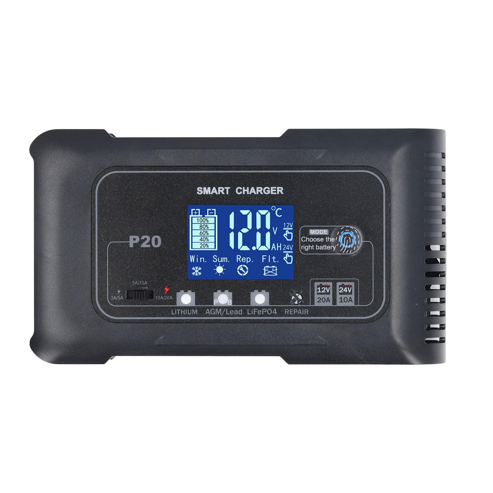 KKPLZZ Cargador de Batería de Coche 12V 20A 24V 10A Mantenedor
