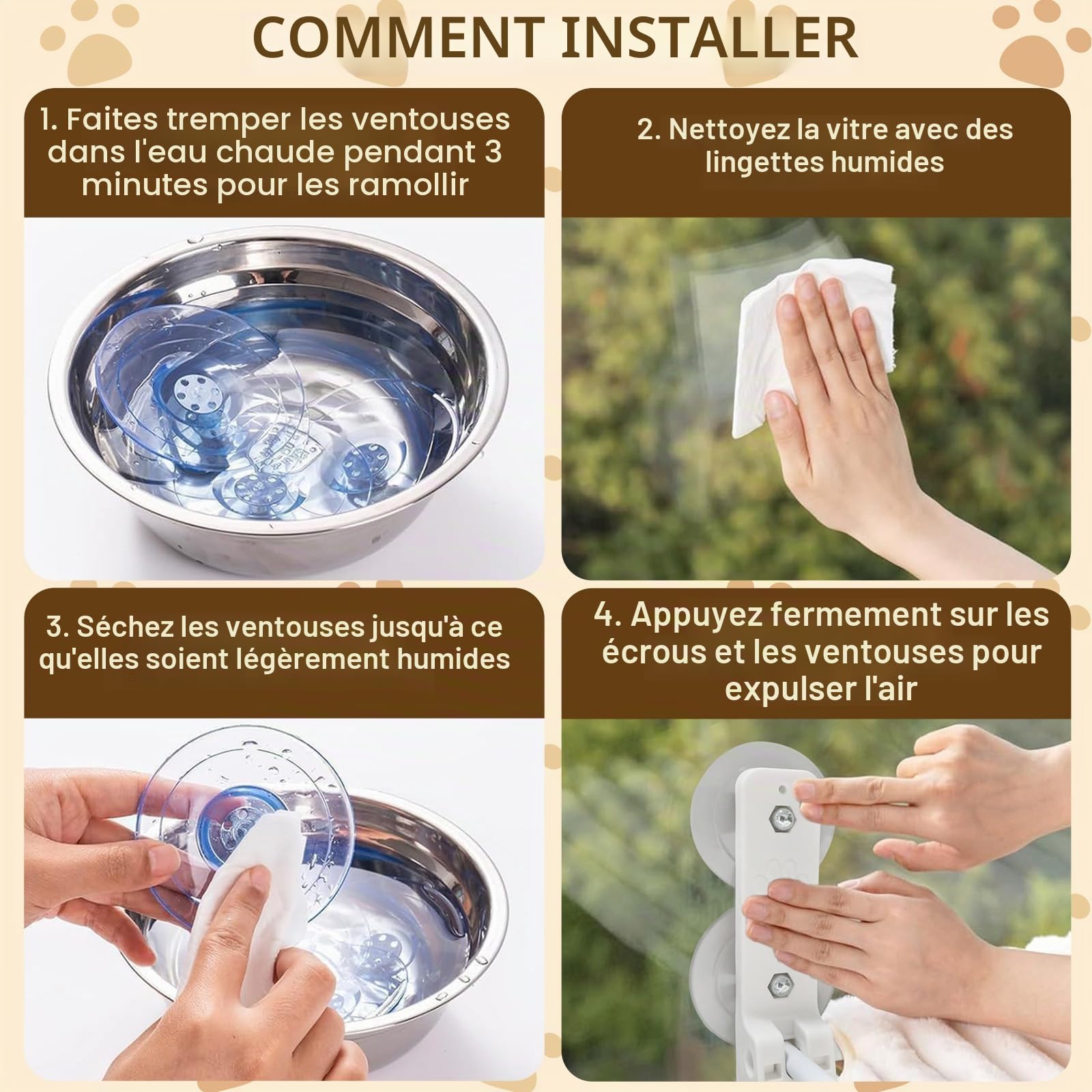Hamac Chat Fenêtre avec Coussin Lavable, Lit de fenêtre pour Chat avec 4 ventouses, Cadre setal Robuste pour fenêtres en Verre et Murs intérieurs, Blanc
