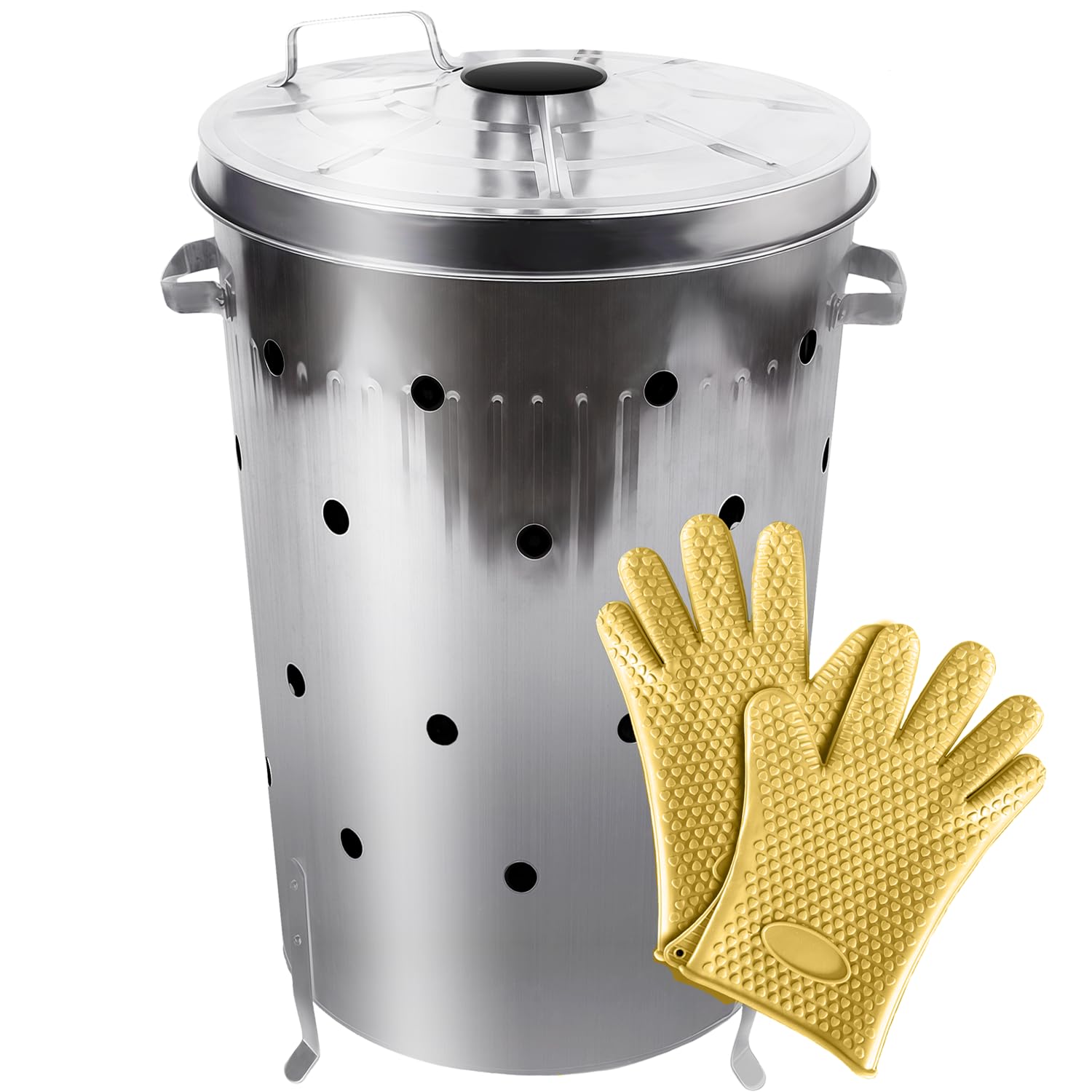Composteur De Jardin en Métal 100L Réels - Poubelle Exterieure – Poubelle De Jardin – Compost - Acier Galvanisé - Gants Inclus