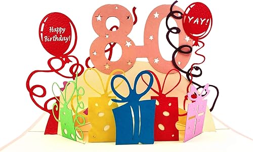 Miniatura 10 de iGifts And Cards Tarjeta de felicitación emergente 3D con caja de fiesta de cumpleaños número 80, increíble, globos, único, celebración, feliz