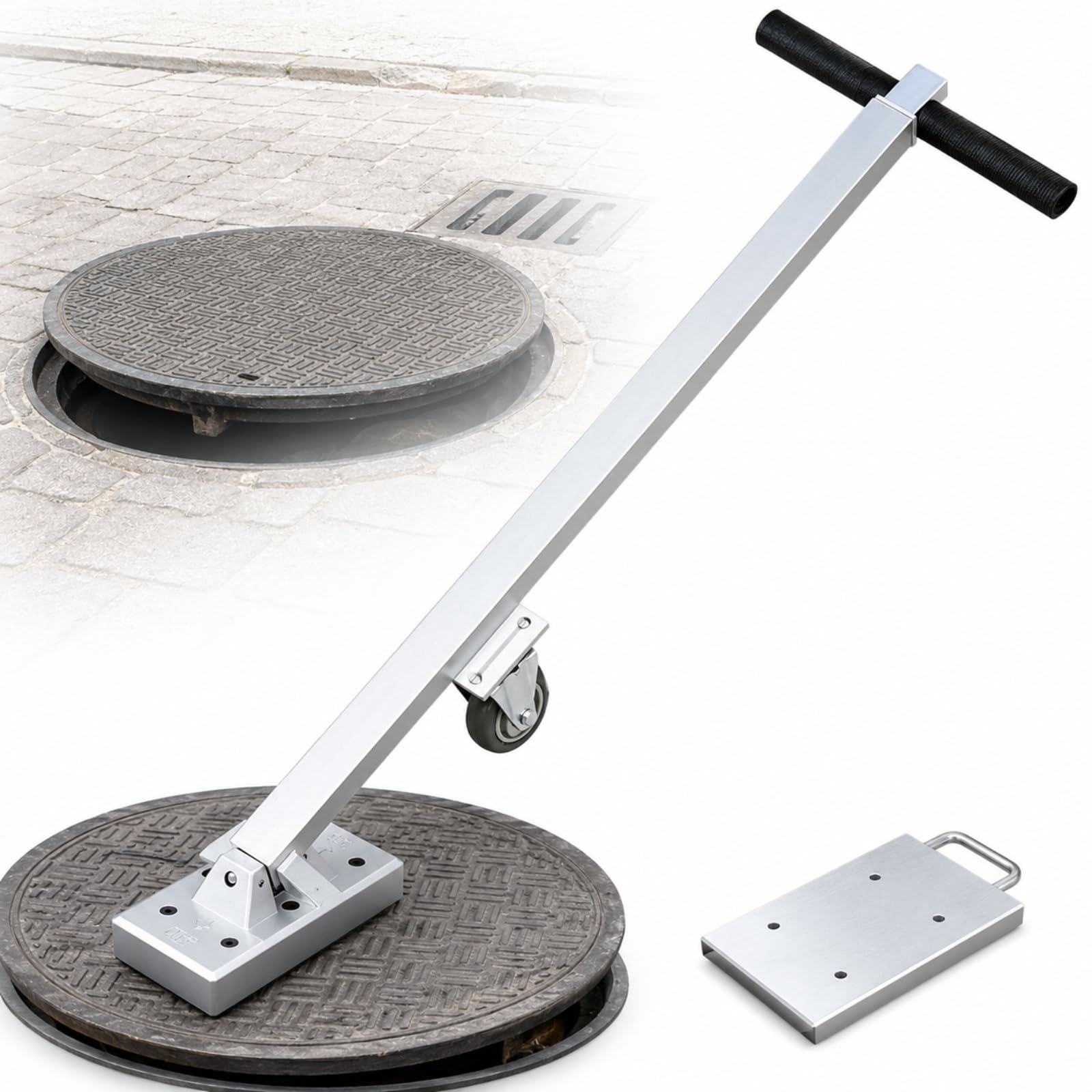 Sollevatore Magnetico per Tombini, Sollevatore Magnetico per Tombini con Forza di Attrazione Magnetica Teorica di 270 kg / 595 Lb, Maniglia Retrattile da 605-1010 Mm per Coperchi in Ghisa