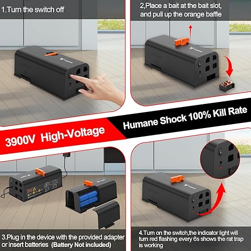 Miniatura 5 de Trampas para ratones para interiores para el hogar, trampa eléctrica reutilizable para ratas con diseño antiescape mejorado, mata instantáneamente