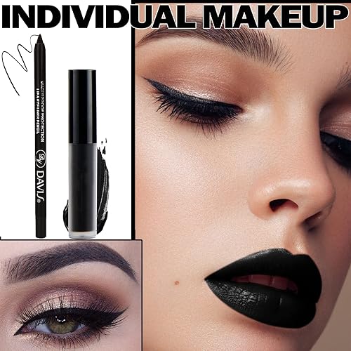 Miniatura 7 de CAHIUYOA Juego de delineadores de labios negros mate, brillo de labios líquido, a prueba de manchas para Halloween, cosplay, maquillaje gótico,