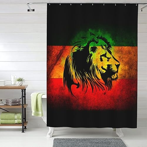 Miniatura 5 de Cortina de ducha impermeable con diseño de león de Judá Rastafara para bañera, 12 ganchos inoxidables para decorar el baño, 60 x 72 pulgadas