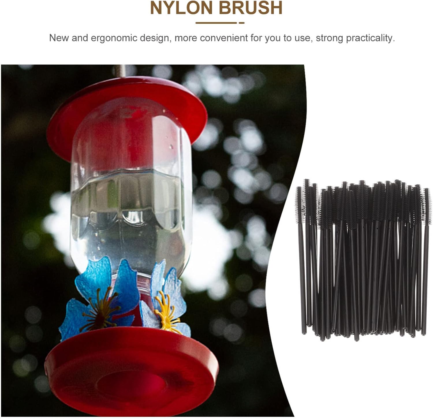 Cleaning Brush Bird Feeder Brushes 50pcs Feeding Trough Cleaning Brushes Cleaning Tools Pipeline Cleaners Cleaning Brush Silicone Baby Feeder Brushes, Black