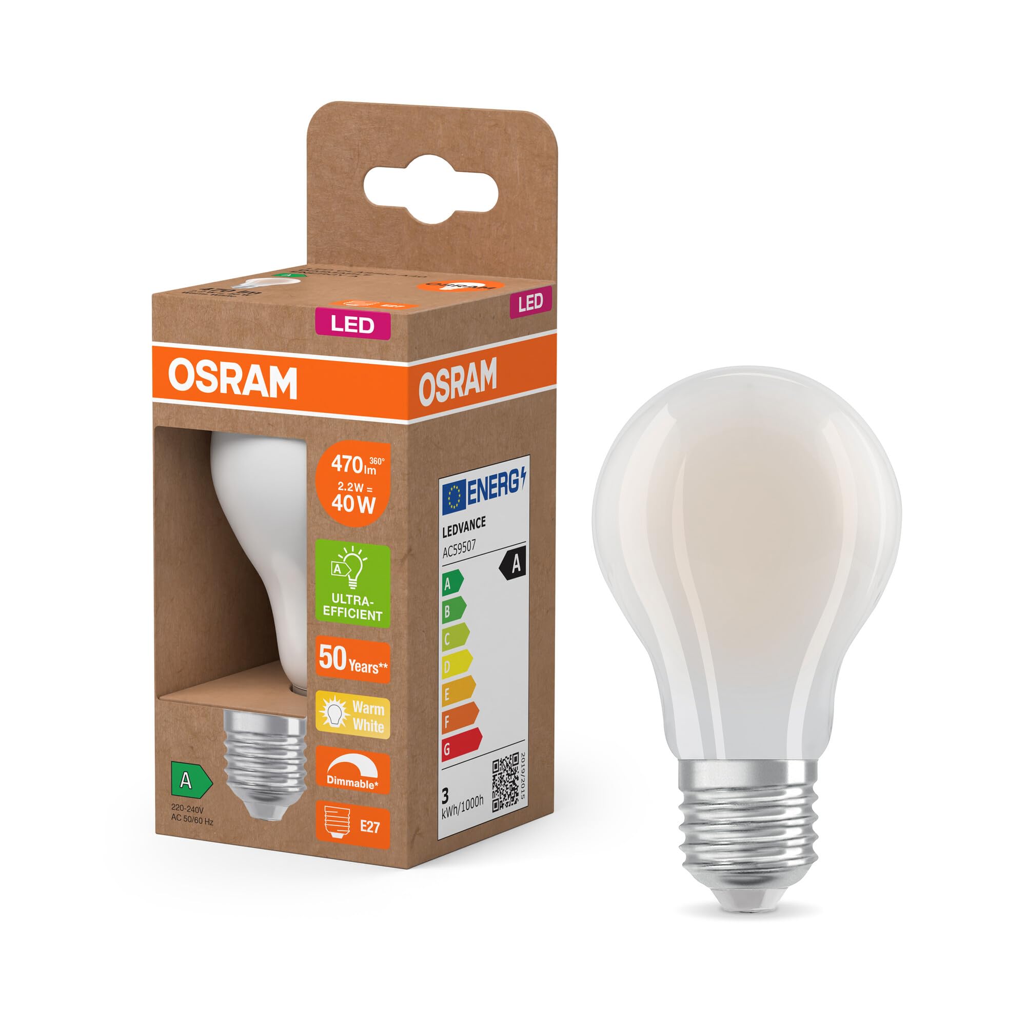 OSRAM Energy Class nella classica forma a lampadina, 2,2 W / 470 lm, EEK A, | , LED Lamps, 60.00 Millimetres dia, , confezione da 6