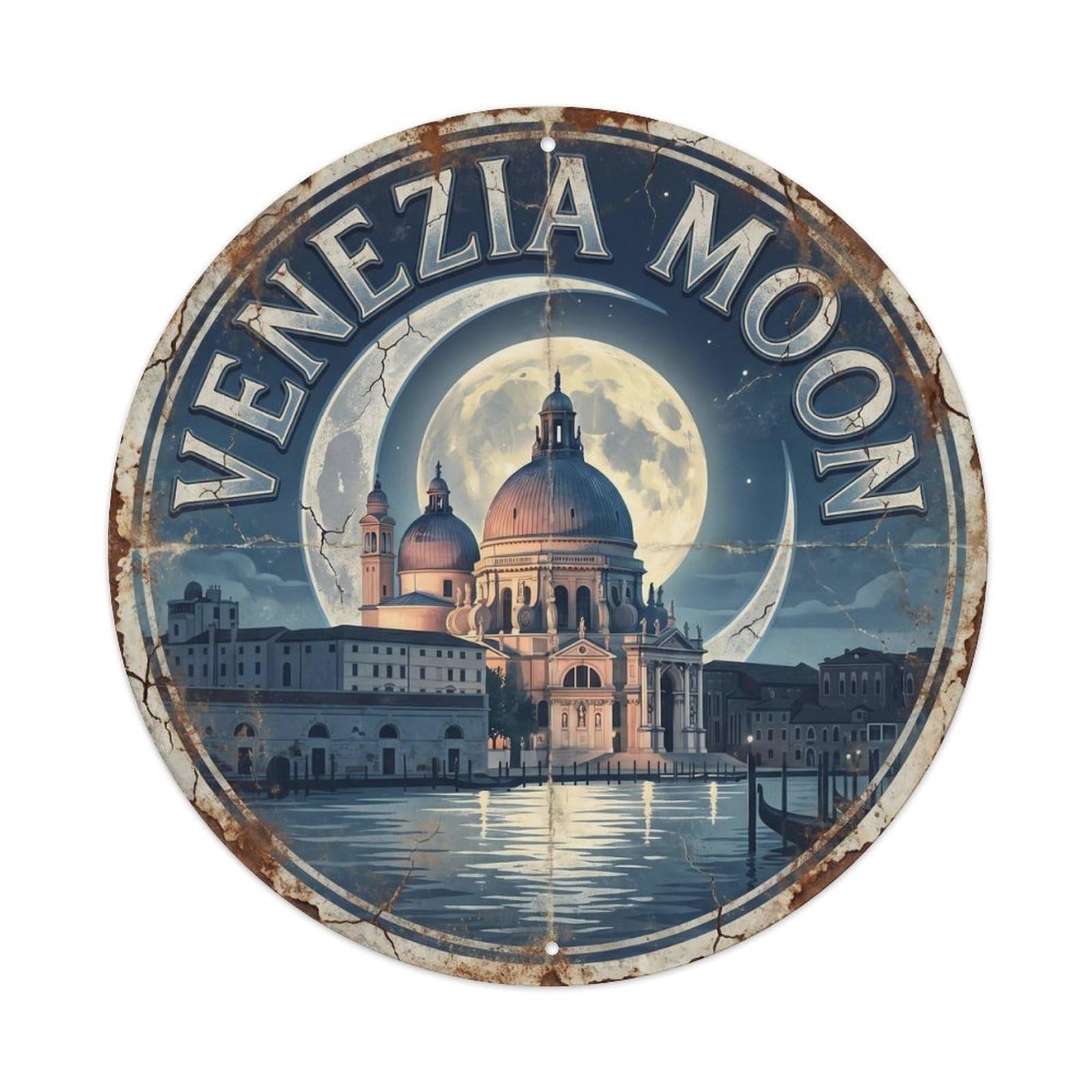 Classic Venice Cathedral Basilica Architecture Italy Journey Metal Tin Sign Plaque Wall Decor for Cafe, Man Cave, Club Bar, Office, Home Garden Round Metal Poster 8x8Inch