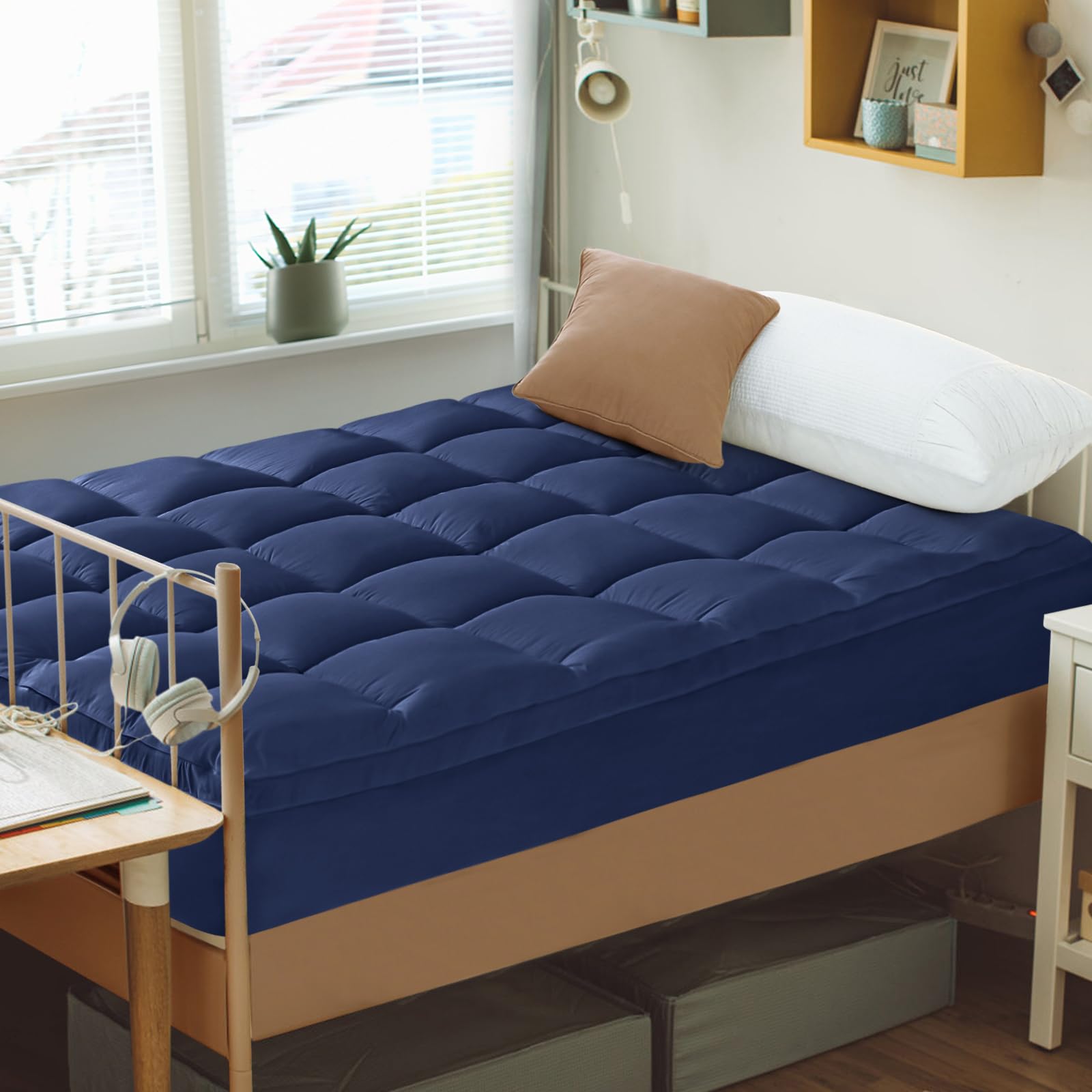 CYMULA Mattress Topper Twin Size - Soft Cooling Mattress Pad for College Dorm Room Essentials - Extra Thick Twin Protector Cover for Back Pain, Single Bed Topper Pillow Top with 8''-21'' Deep Pocket