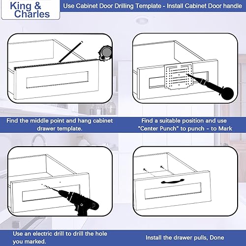 Miniatura 6 de King&Charles Plantilla de hardware para gabinetes múltiples con punzón central, herramienta de plantilla de mango de gabinetecajón. Uso para manijas