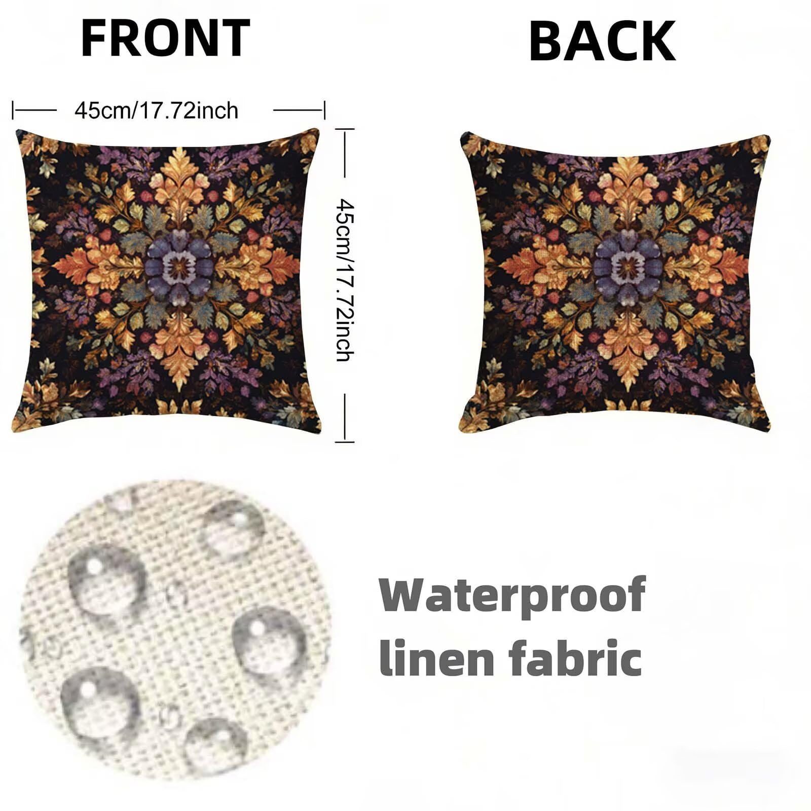 Ciemne poszewki na poduszki 80 x 80 cm, 2 szt., poduszki z mandalą z ukrytym zamkiem błyskawicznym, wygodne, kwadratowe, na zewnątrz, wodoodporne, lniane poszewki na poduszki, dekoracyjne poduszki na