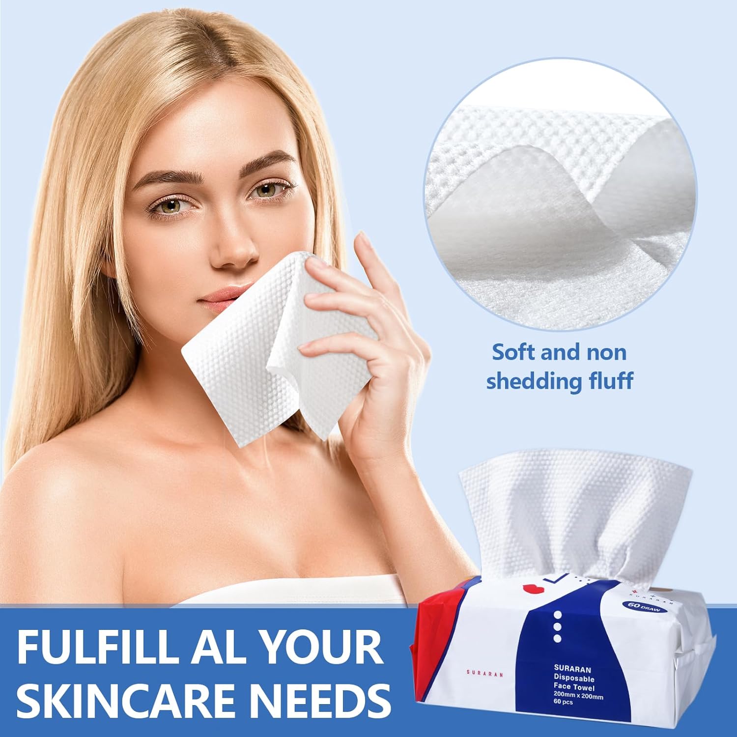 Disposable Face Towel, Biodegradable Thickened Non Shedding Cleaning WetWwipe, Suitable for Sensitive Skin, Cleansing, Makeup Removal, Care, Travel, Both Dry and Wet 7