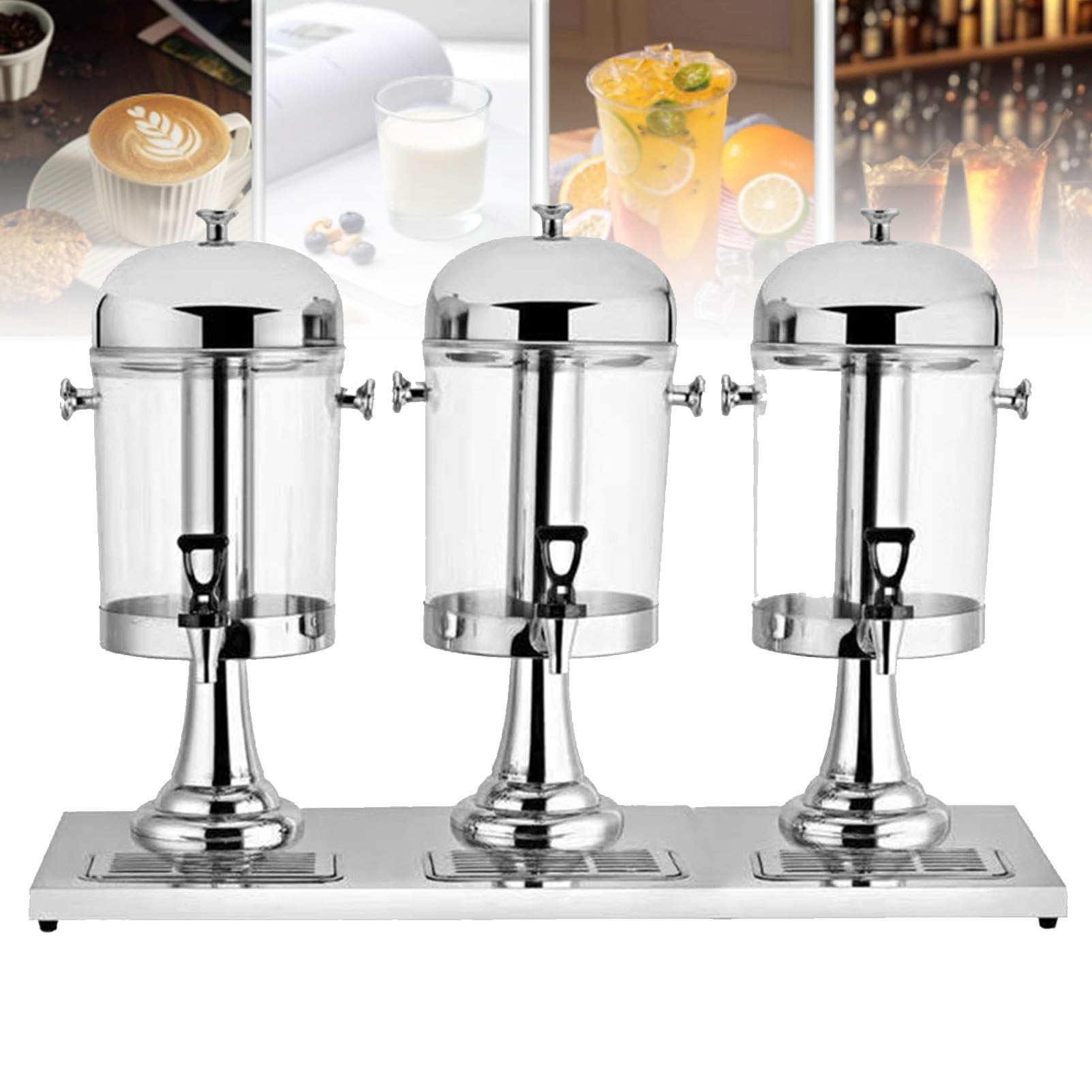 MYUYEE Stainless Steel Drink Dispenser, For Bars, Hotels - Cold Hot Juice Dispenser Ideal For Breakfast Buffet, With Clear Glass Beverage Dispenser (Silver)