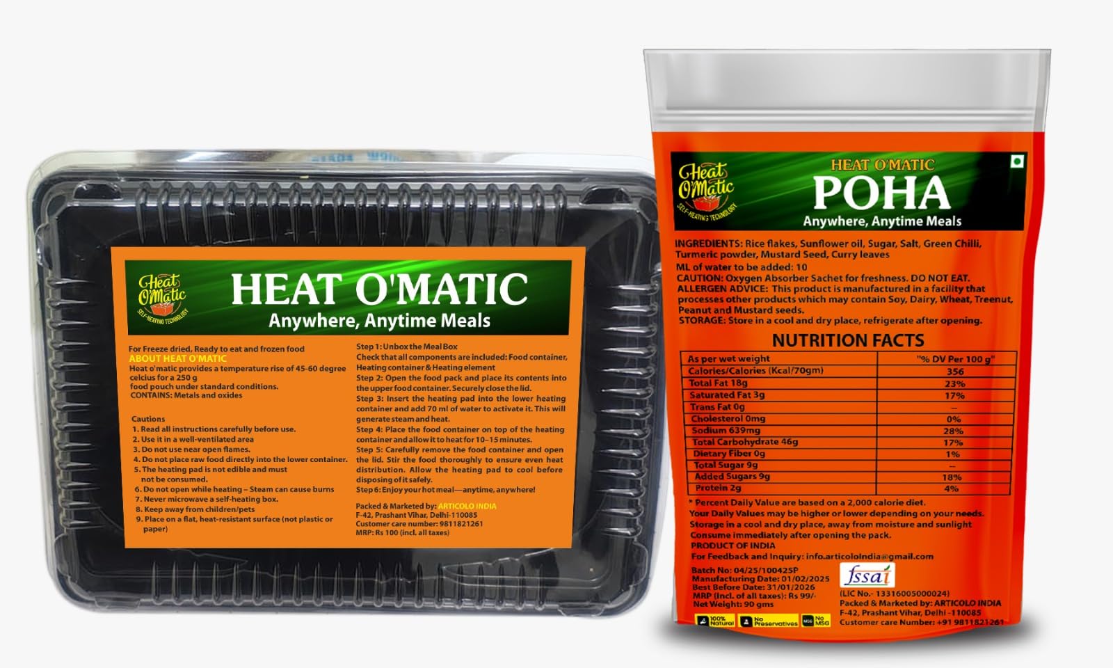 Heat O'Matic Self-Heating Food Box & Heat O'Matic Poha Combo