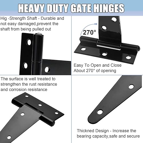 Miniatura 3 de Paquete de 10 bisagras de puerta de cobertizo resistentes con tornillos, bisagra de cobertizo de correa en T de 6 pulgadas, herrajes para puerta de