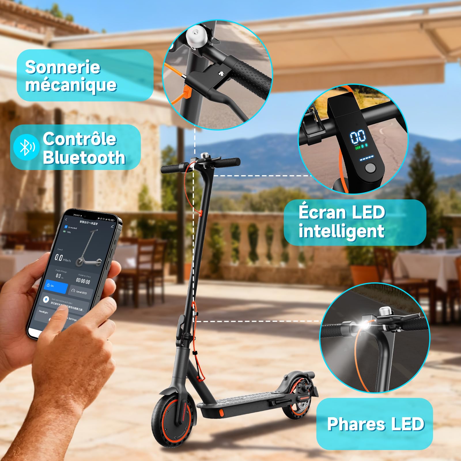 Trottinette Électrique Adulte Légère Amortisseur Avant 35KM APP | Moteur crête 650W, 36V 7.8Ah, charge 130kg, poids 12kg, pneus pleins alvéolés increvables, double freinage