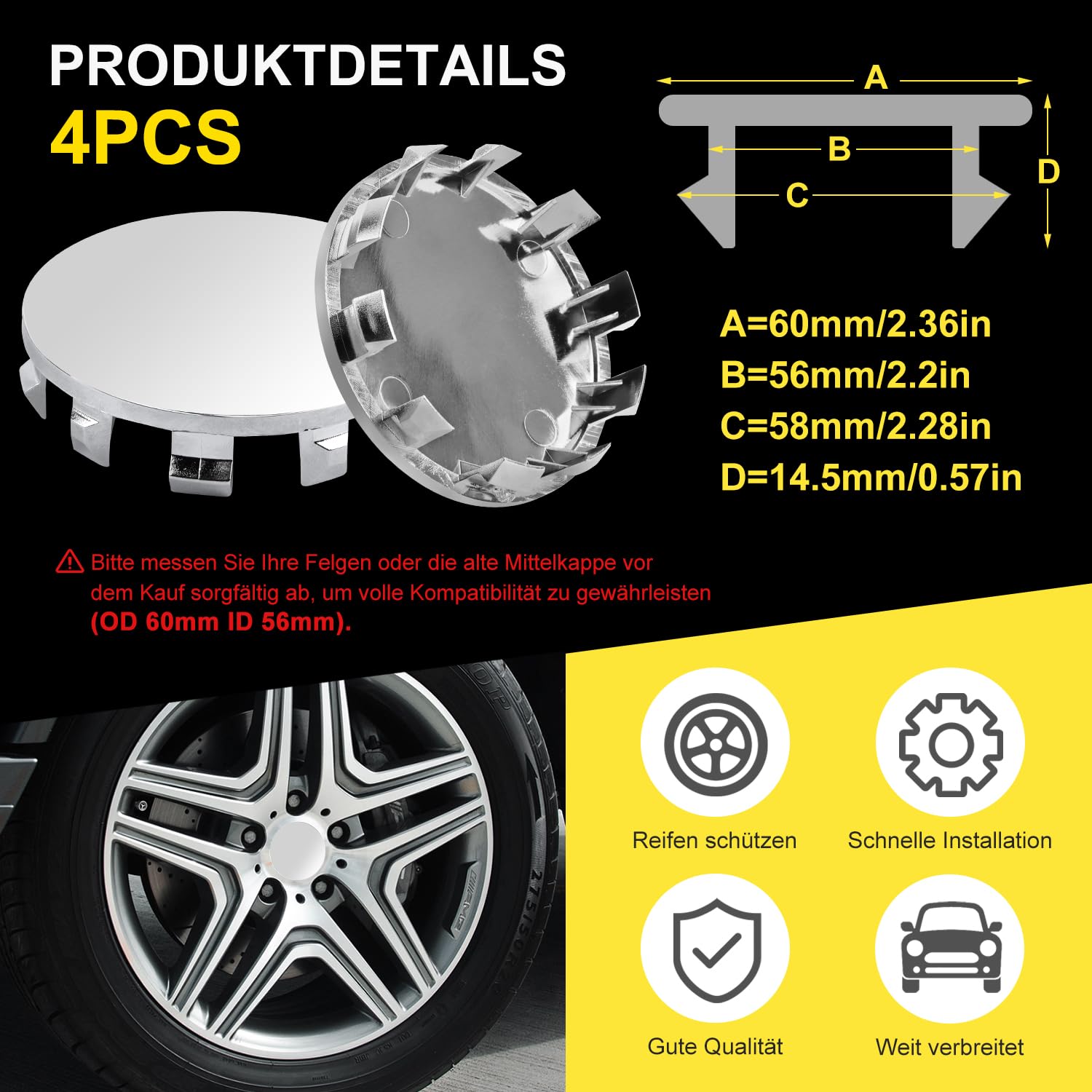 Universele Wieldoppen 56 Mm – 4 Stuks Zwarte ABS Naafdoppen – Krasbestendig, Eenvoudig Te Monteren – Voor Auto's, Vrachtwagens En Meer