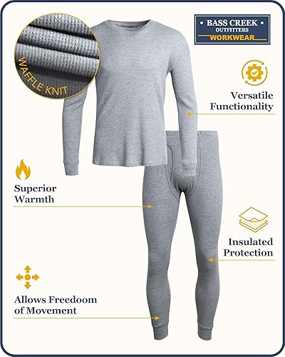 Miniatura 2 de Bass Creek Outfitters Conjunto de ropa interior térmica para hombre, camisa de punto gofre de 2 piezas y pantalones largos, juego de capa base para