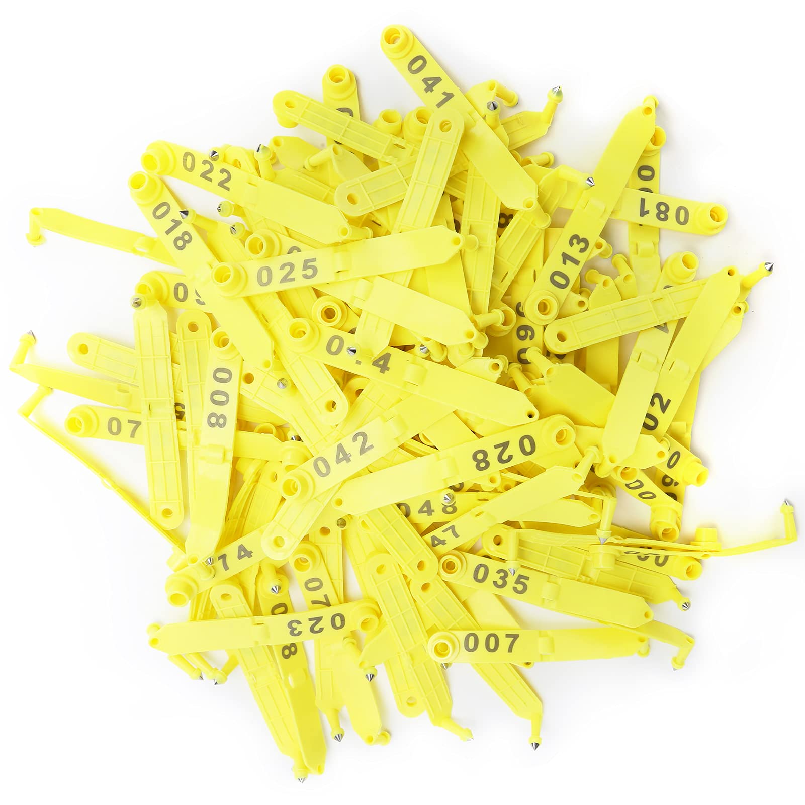 Etichetta auricolare per pecora Numero integrato giallo piegato in due, Carta di identificazione animale per pecora, Forniture agricole con numeri prestampati, Marchio auricolare