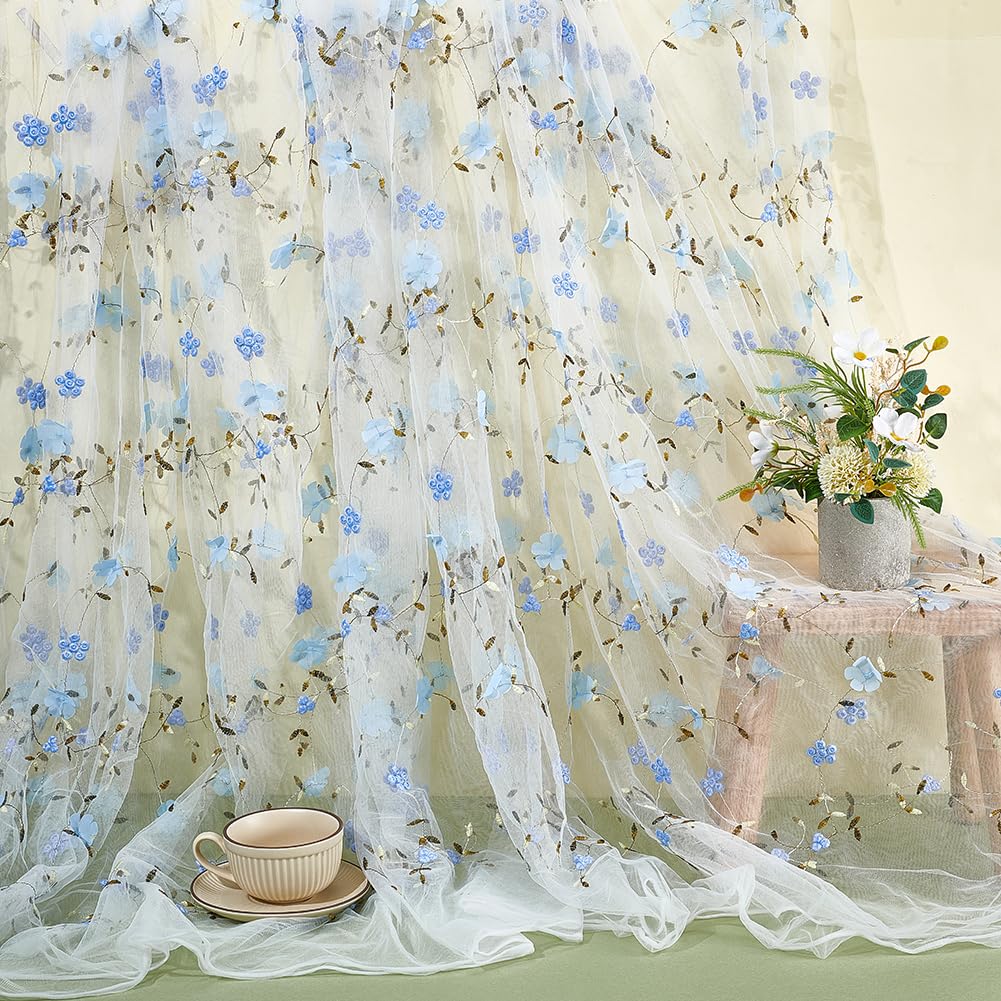 NBEADS Tela floral bordada, 1,3 m de ancho, cinta de encaje bordada de tul con malla suave material de encaje de malla para vestidos, manualidades, cortinas, color blanco