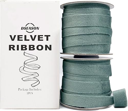 Dseason - Juego de cintas de terciopelo de 38 pulgadas x 10 yardas, 2 rollos de 20 yardas, juego de cintas de terciopelo verde polvoriento hecho a