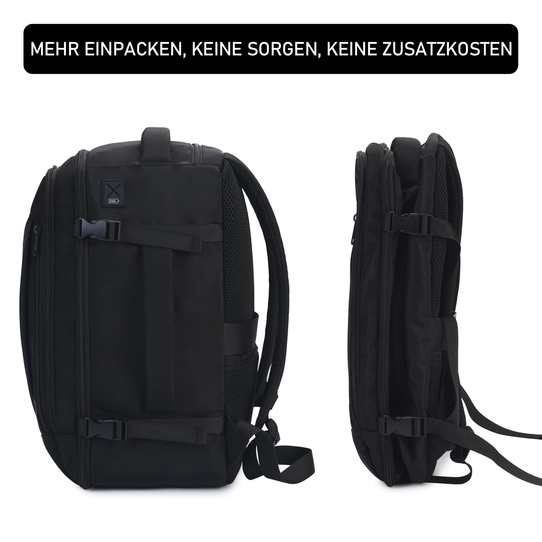 ECOHUB 30L Zaino Bagaglio a Mano, Zaino Easyjet 45x36x20, Sottosedil Zaino da Viaggio Aereo con 13 Tasche, PET Riciclato Grande Borsa da Cabina da Cabina per Uomo Donna, Brevettato(Nero)