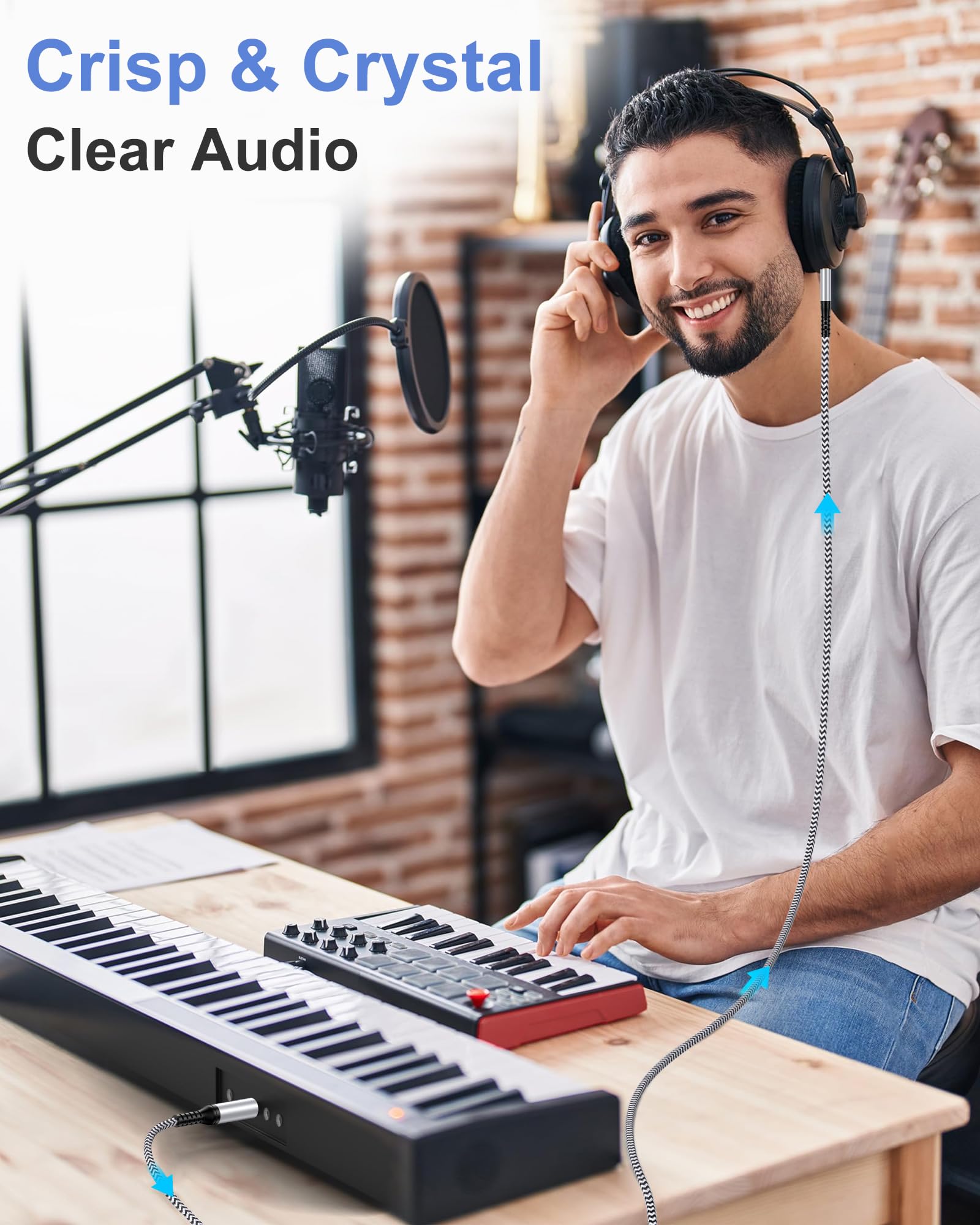 Cavo audio da 6,35 mm a 3,5 mm, cavo adattatore intrecciato da maschio TRS da 1/4" a maschio da 1/8", AUX stereo bidirezionale per iPhone, chitarra elettrica, cuffie, amplificatore, pianoforte