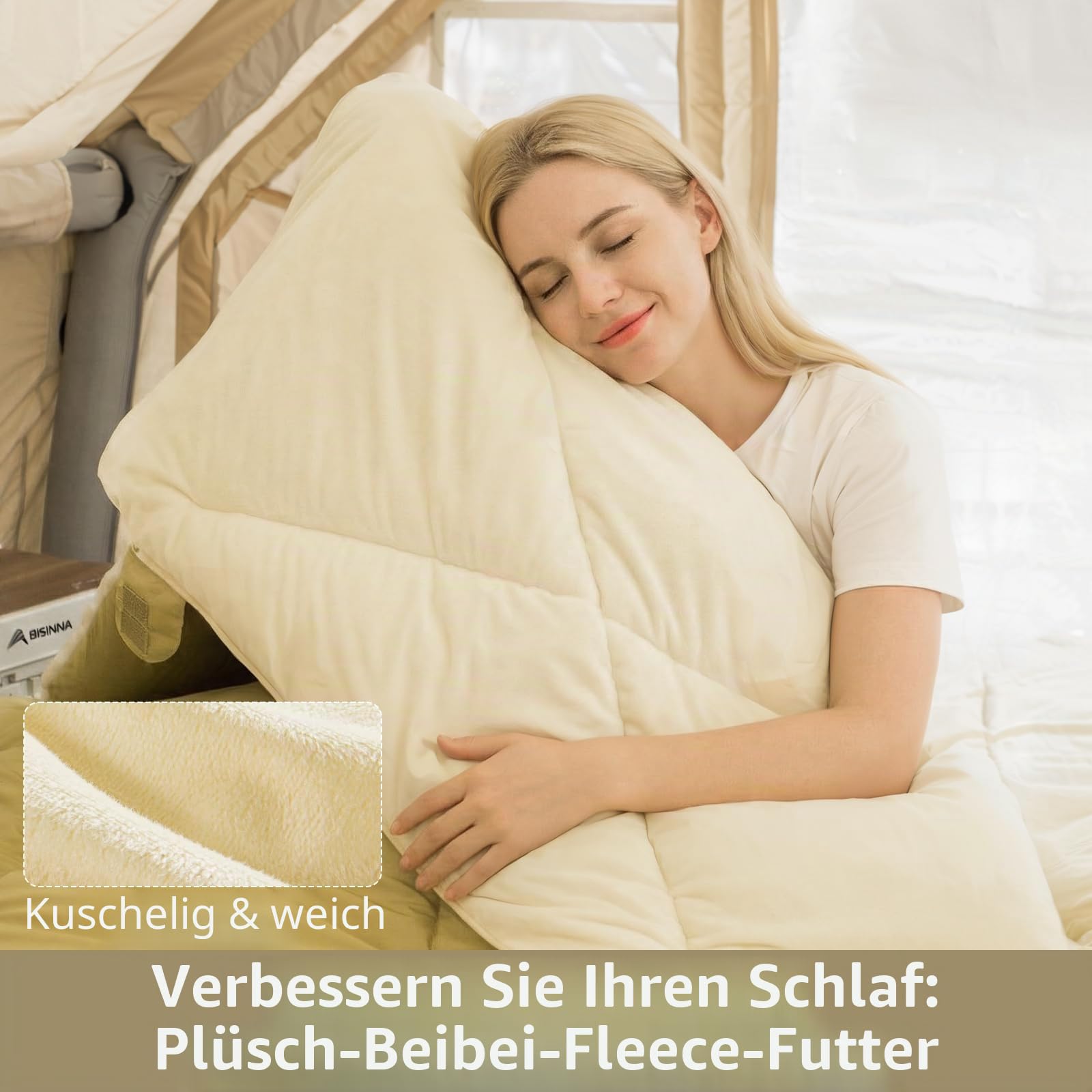 BISINNA Doppelschlafsack Flanell für Erwachsene, 2-Personen Queensize, versch. Größen (3,2-4,5 kg), für alle Jahreszeiten, Wandern, Rucksackreisen, kaltes Wetter, mit Kompressionsbeutel