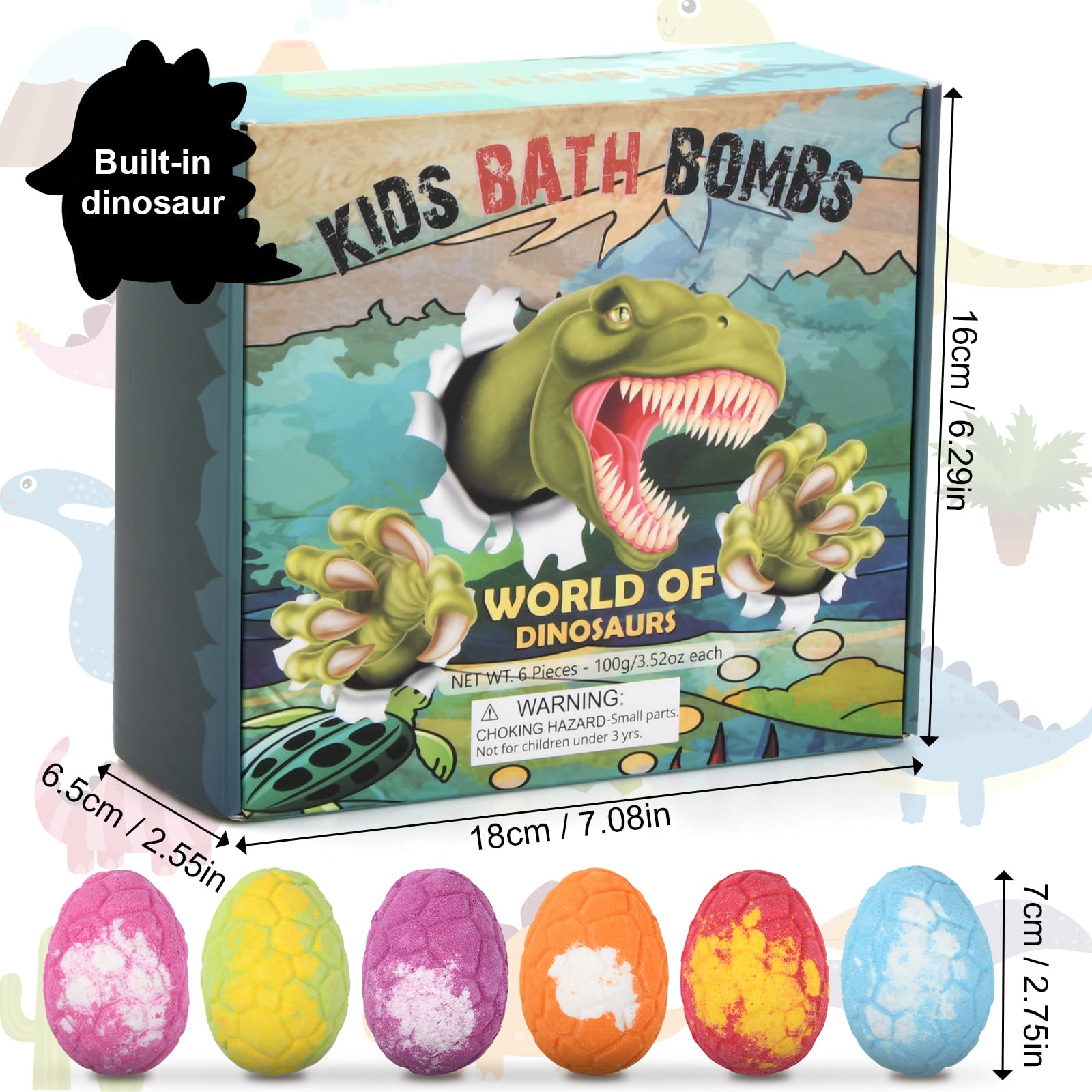 Volumoon 6 Piezas Bombas de Baño con Juguete Sorpresa Dinosaurio, Set de Regalo de Bolas de Baño, Efervescentes de Bombas Baño, Sales de Baño Spa Baño de Burbujas, Regalo de Cumpleaños Niños y Niñas