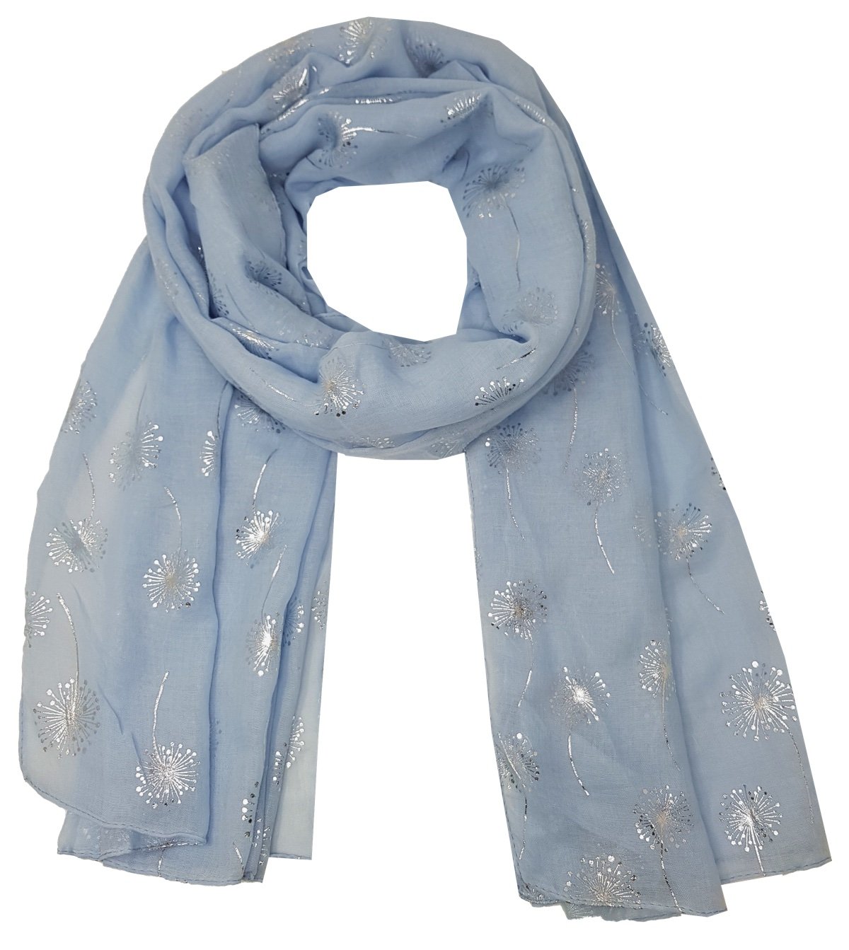 World Of Shawls Women's Dandelion - Baby Blue New Glitter Sparkle Print Scarf Scarves (Dandelion - Baby Blue)