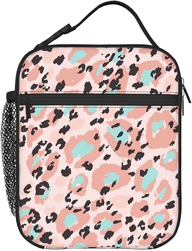 Lonchera con diseño de rosetas de leopardo, bolsas de almuerzo aisladas para mujereshombresniñasniños, con asa desmontable, bolsa de comida