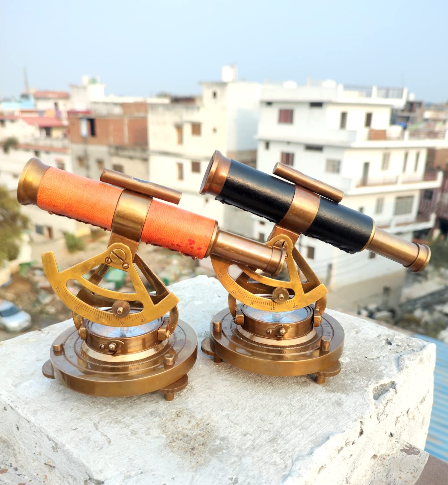 Set di 4 pezzi con finitura in ottone anticato nautico Alidate Marine Compass Survey strumenti di lavoro con scatola in pelle fatti a mano bello