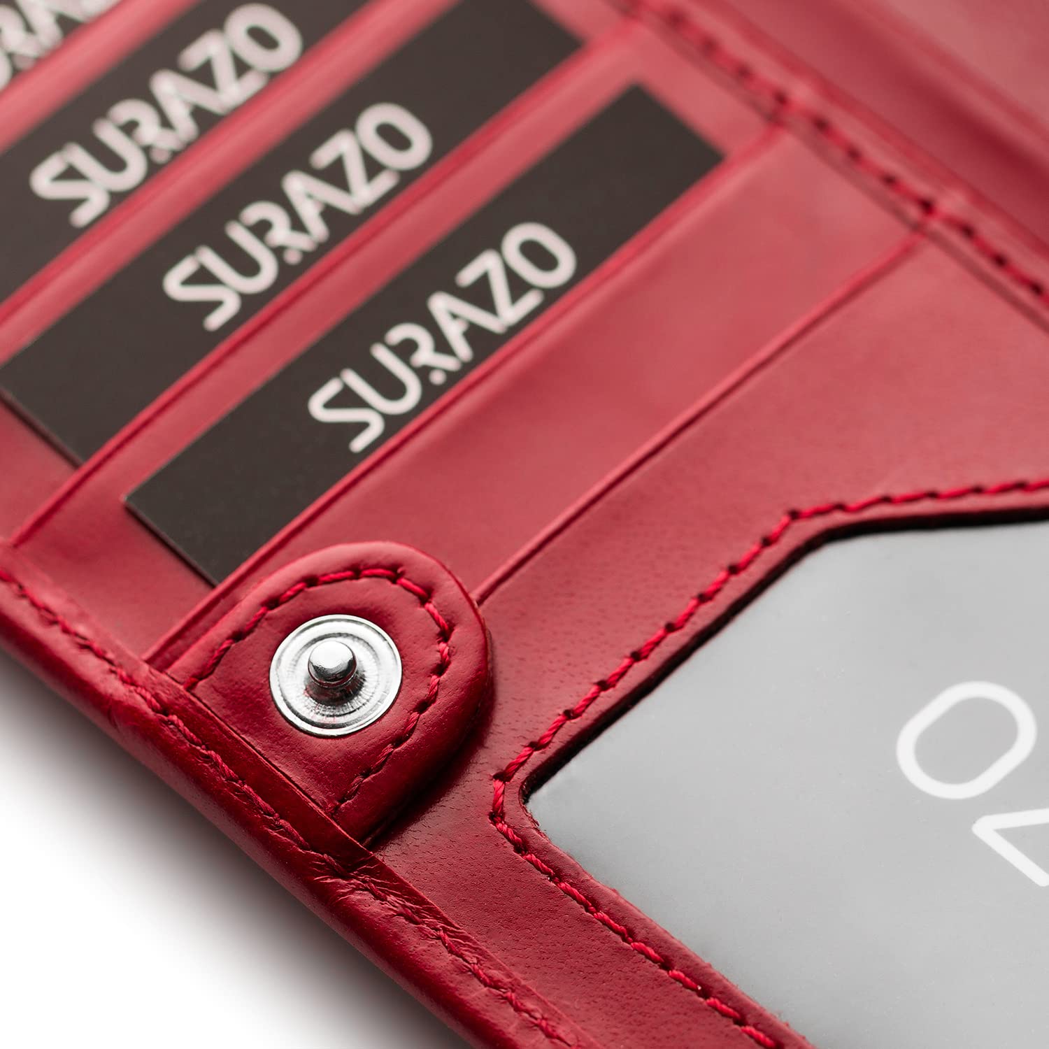 SURAZO® Skórzany portfel damski, duży, wiele przegródek, duży portfel z 12 przegródkami na karty [ochrona RFID], skórzany portfel damski, portfel damski z klapką, czerwony, XL