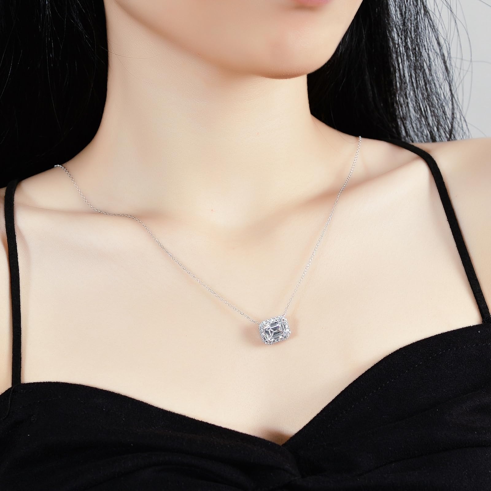 Collar con halo pavé de oro de 9/14/18 quilates para mujer, collar de moissanita esmeralda de 3 quilates, oro real