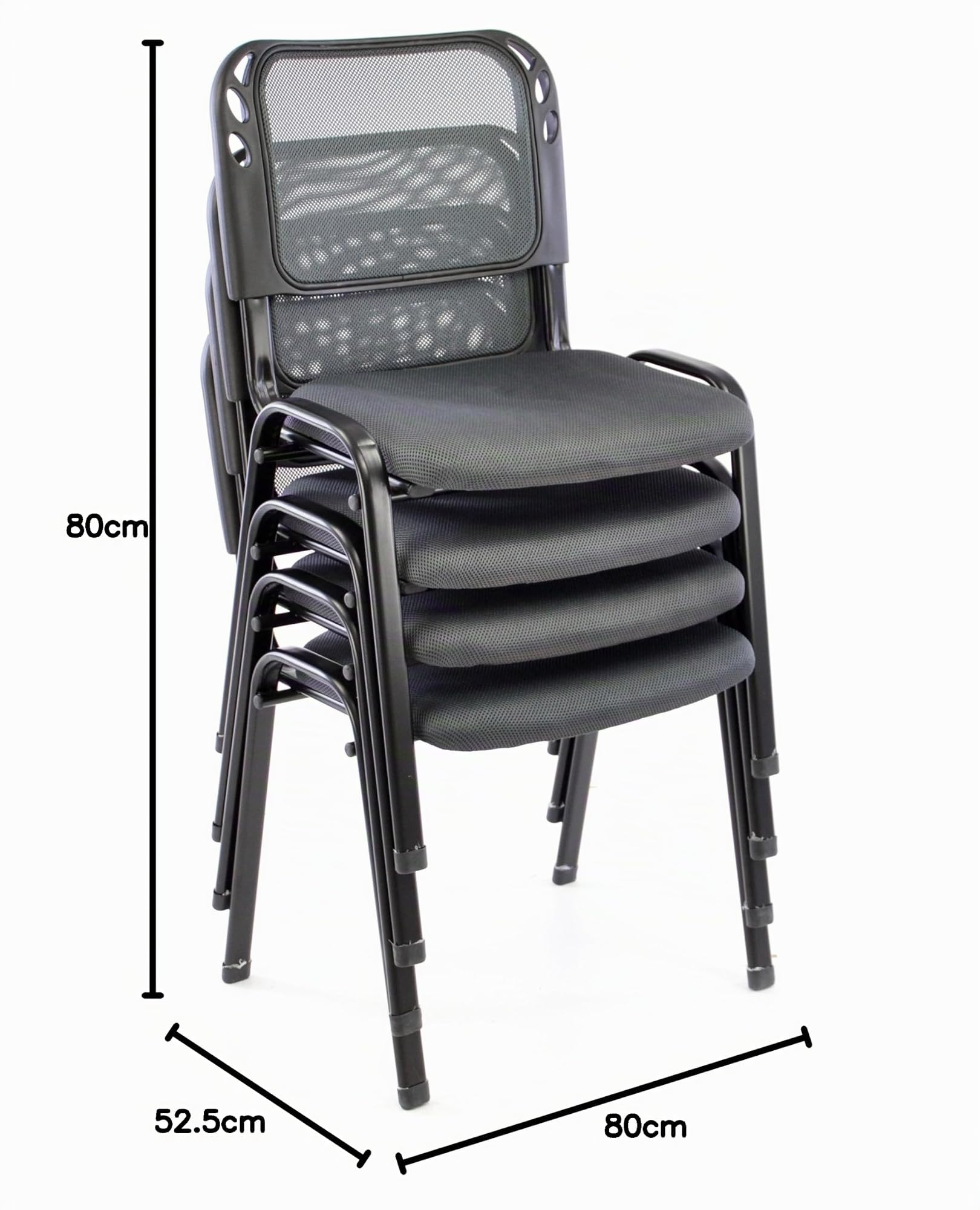 Nexos Trading 4er Set Bürostuhl Konferenzstuhl Besucherstuhl grau gepolsterte Sitzfläche stapelbar 52,5 x 45 x 80 cm Stapelstuhl Metallrahmen schwarz Anthrazit