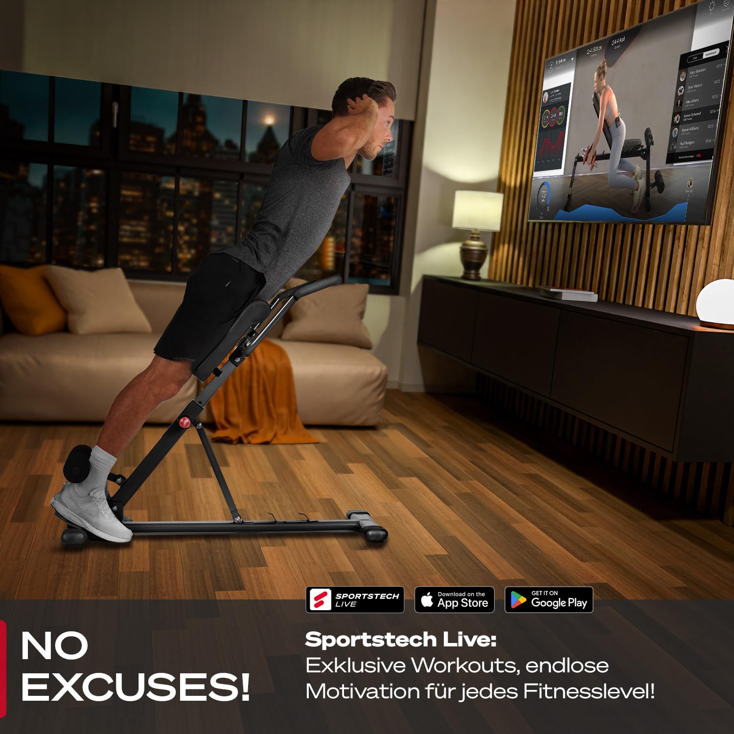 Sportstech BRT150 Entrenador de espalda y abdomen 6 en 1; ergonómico y ajustable; sistema único de bloqueo y fácil de plegar, diseño antideslizante, banco de pesas + fijación de piernas adaptable