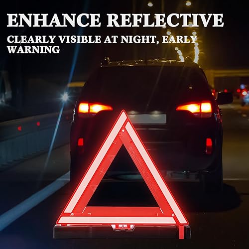 Miniatura 5 de Triángulo de advertencia aprobado por el DOT, triángulos de advertencia de seguridad de emergencia, triángulos reflectantes de seguridad vial con