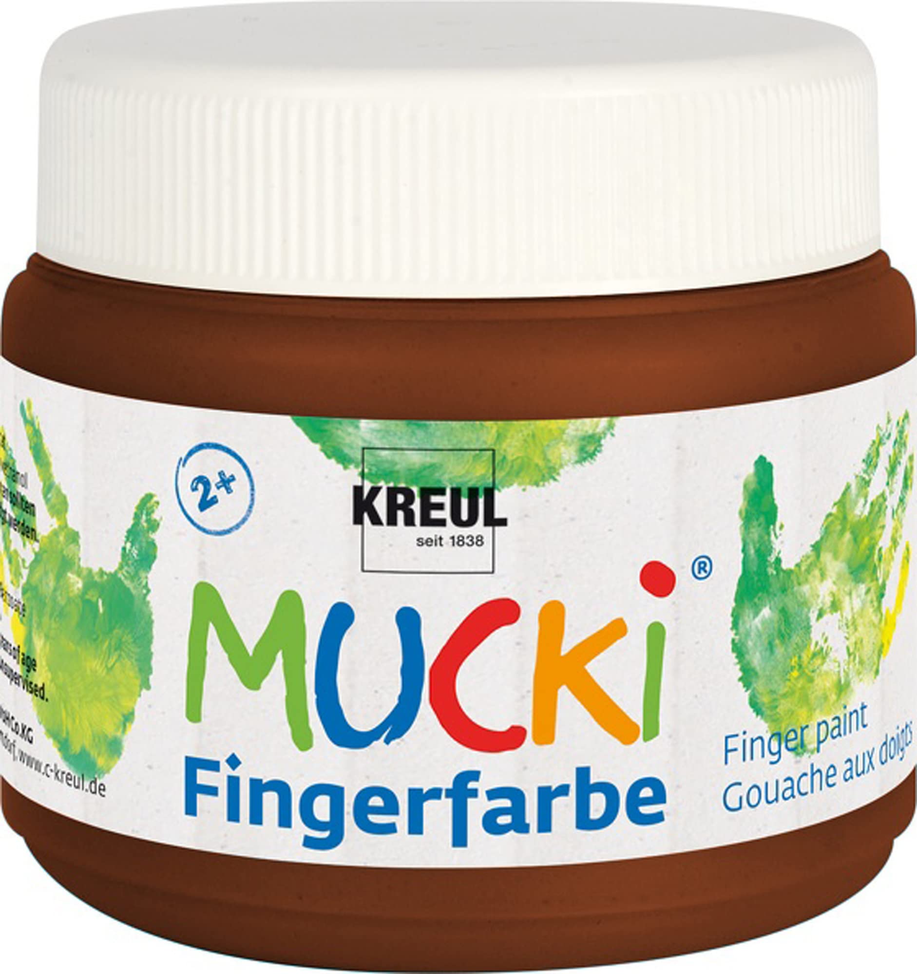 KREUL 23111 - Mucki leuchtkräftige Fingerfarbe, 150 ml in braun auf Wasserbasis, parabenfrei, glutenfrei, laktosefrei und vegan, auswaschbar, vermalbar mit Pinsel, Schwamm, Spachtel und Fingern
