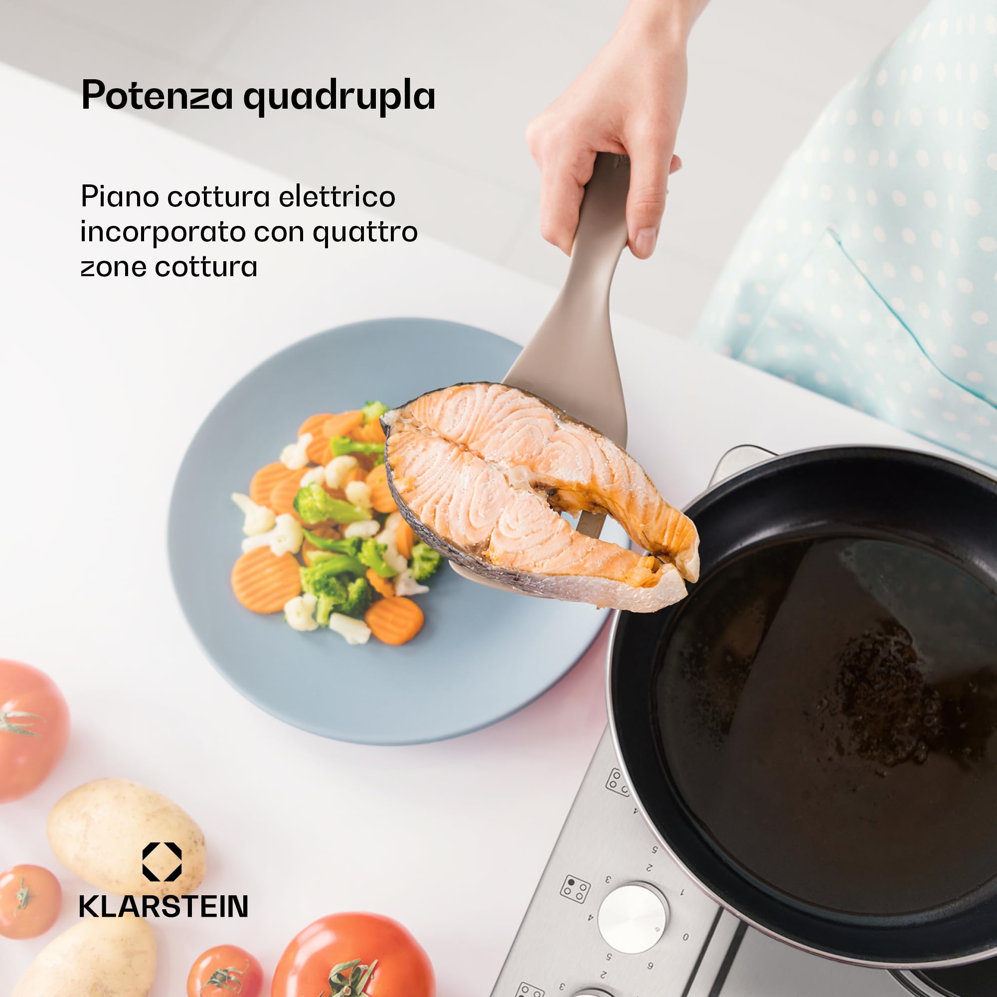 KLARSTEIN Appetito 4 - Piano Cottura a Incasso, 4 Piastre/Zone, 5500 Watt, Indicazione Calore Residuo, Manopole, 6 Livelli di Potenza, Elettrico, Acciaio Inox, Argento