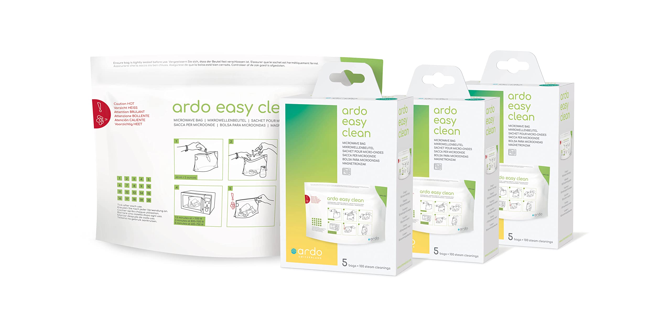 ARDOCleaning Bundle - 3 Pack Easy Clean Microwave Steriliser Bag. Fast, Easy Cleaning of Breast Pump Parts & Accessories. Steam Sterilising Bags for Travel & Home. (3 x Pack of 5)
