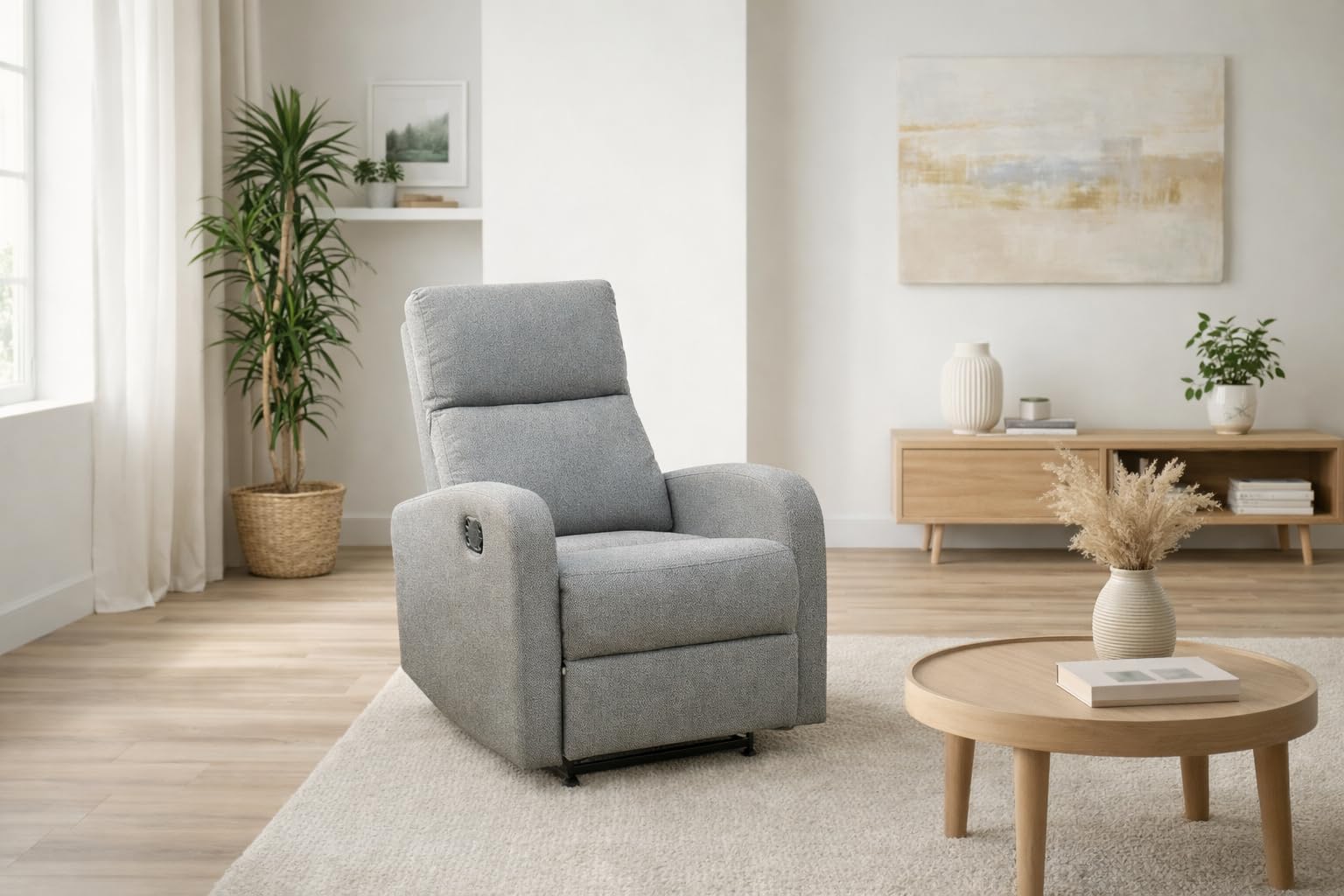 MOMMA HOME Sillón Relax reclinable, TAVIRA - Sillón Reclinable Manual - Tela Antimanchas - Medidas: Ancho 71 x Profundo 93 x Alto 101 cm (Gris Tela Barrel)