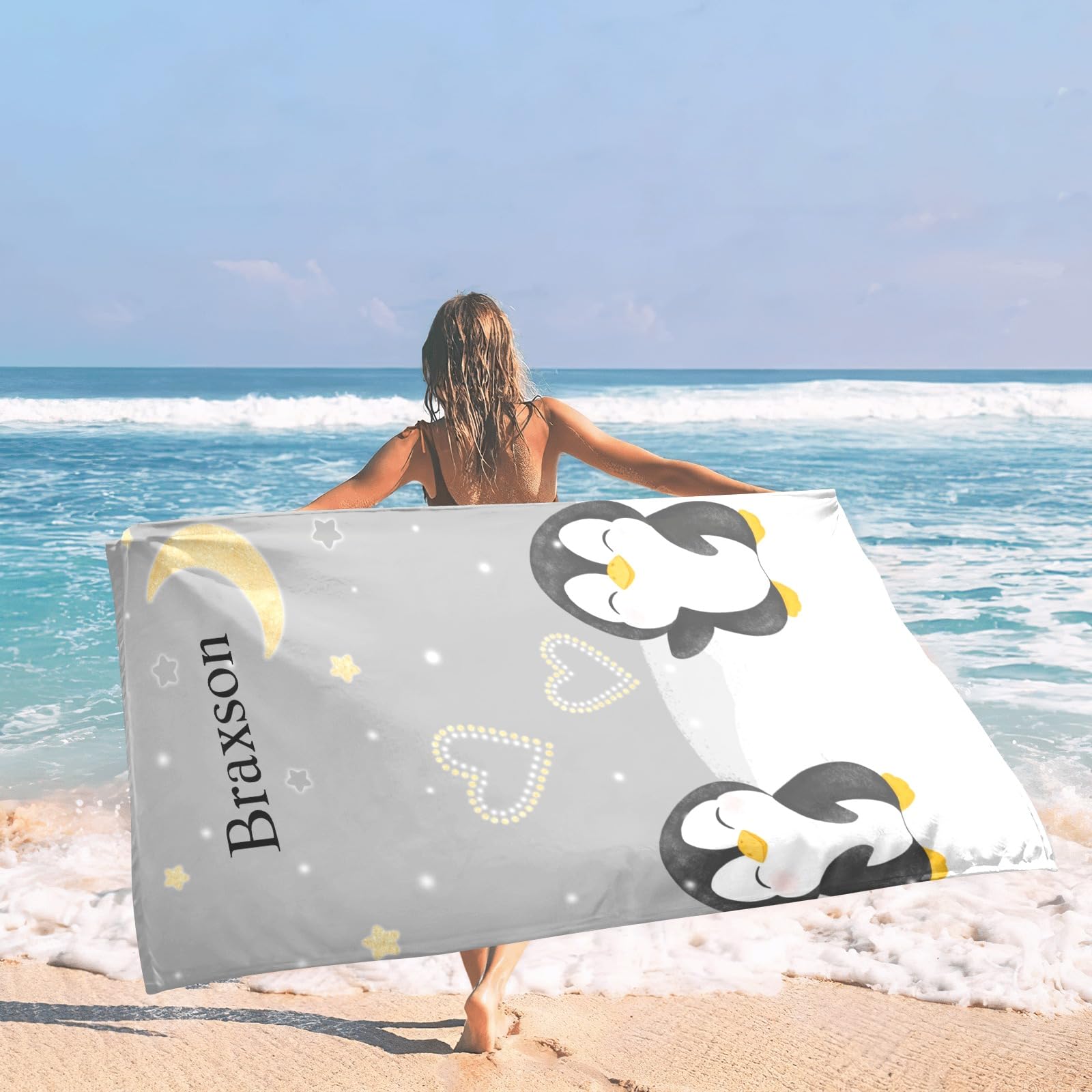 Summer Gifts Beach Towels, Pesonalized Penguin Towel Fo Kids Gils
