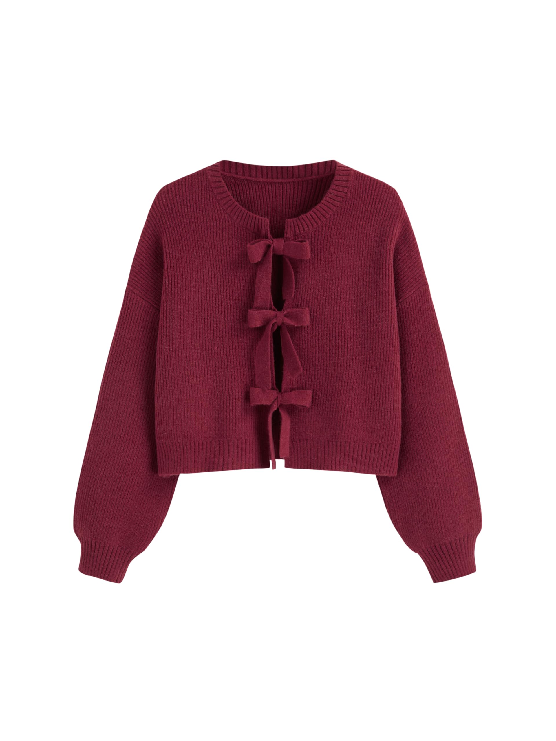 CIDER Cardigans for Women Trendy Tie Front Knit Cardigan Crew Neck Long Sleeve Open Front Cute Sweaters Curve