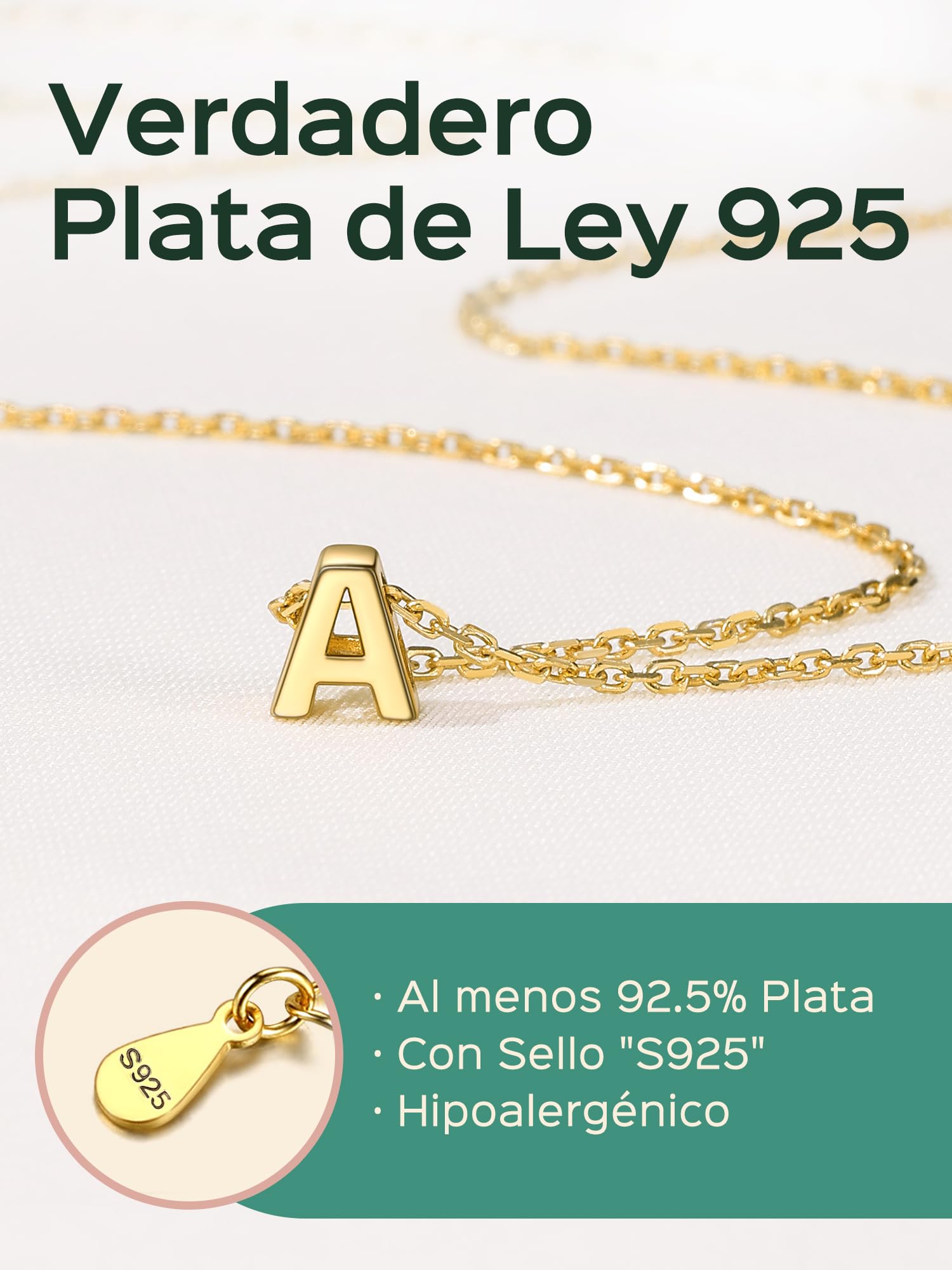 ChicSilver Collar Mujer R Letra Mayúscula Oro 18K Cadena Inicial Plata 925 | Material Plata de Ley Mini Alfabeto Nombre Personalizado Joyería Minimalista Preciosa Madre Pareja Regalo Cumpleaños