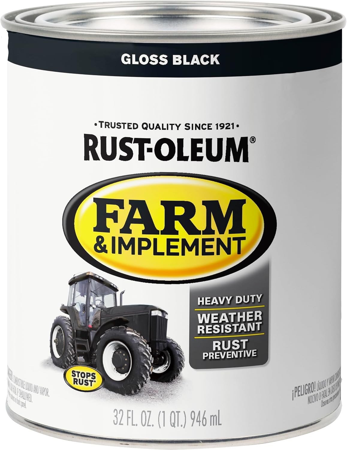 Product image of Rust-Oleum 280104 Farm & Implement Enamel Paint, Quart, Gloss Black, (Pack of 1)