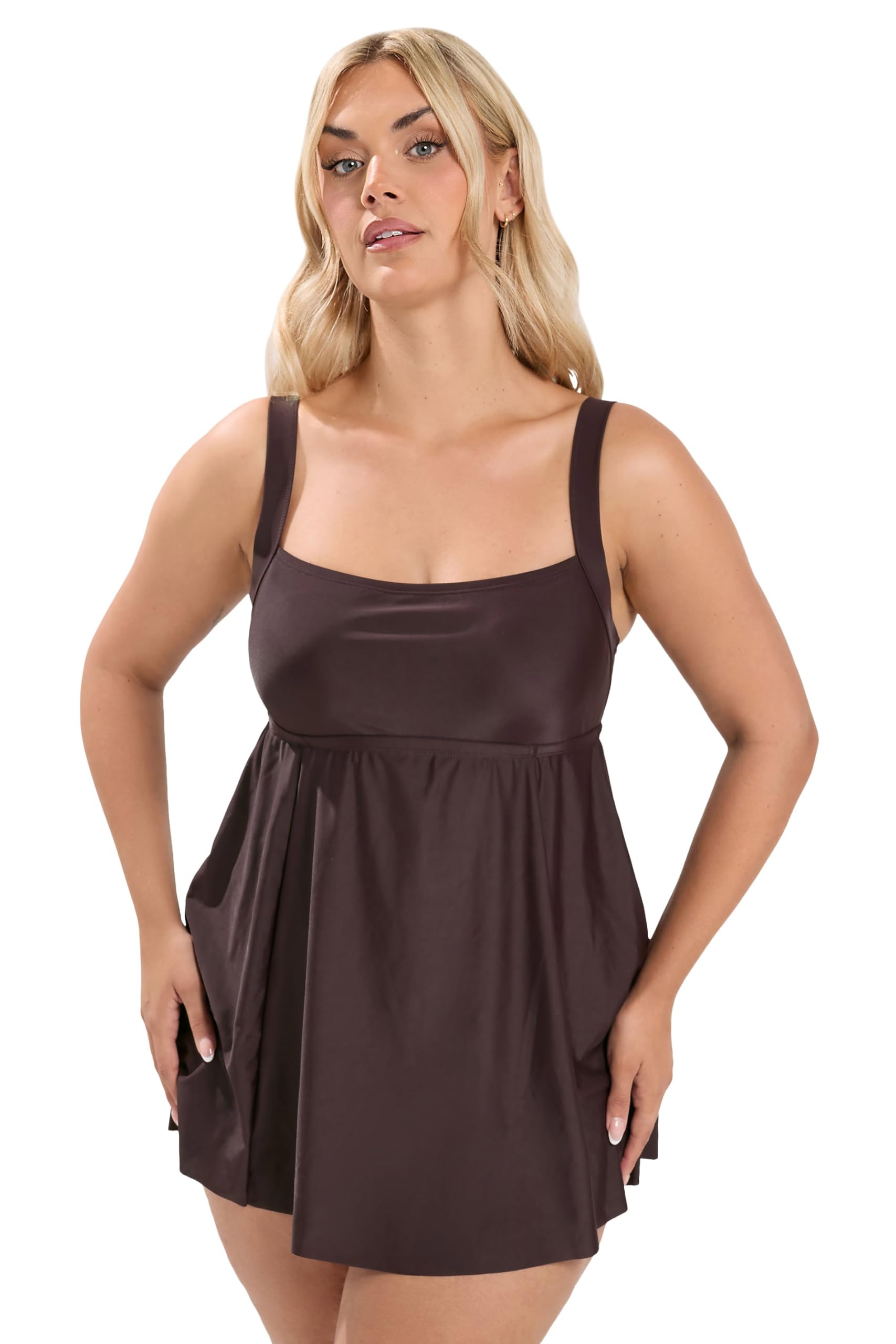 Yours Curve Chocolate Square Neckline Swim Dress - Women's - Plus Size Curve