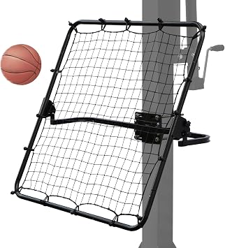 Basketball Return Attachment for Hoop - 40"x40" Rebound Net with Adjustable 3 Angles - Fits 2"-6" Round/Square Goal Poles - Multi-Sport Trainer for Basketball Baseball Soccer