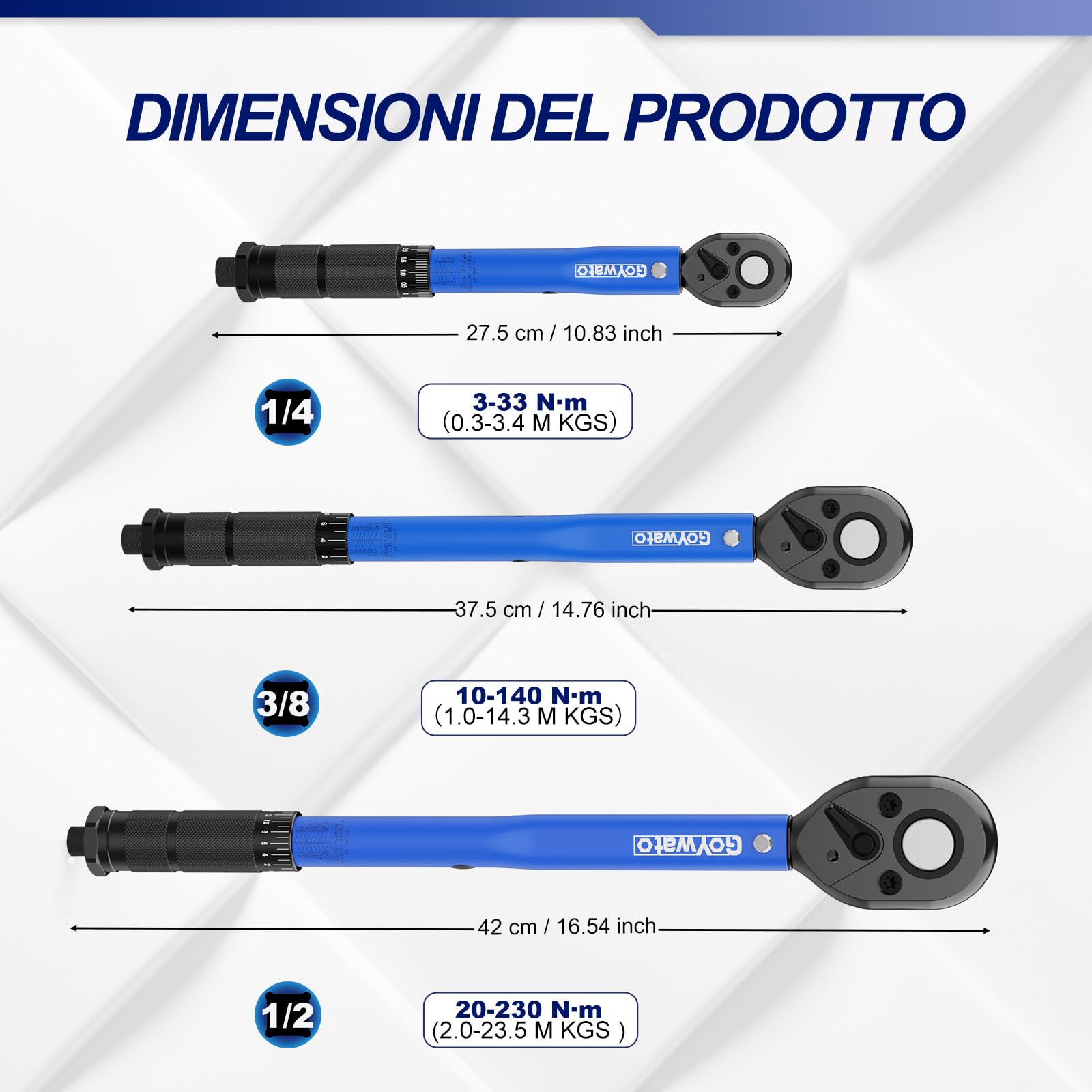 35-Pcs Kit di Chiave Dinamometrica con 1/4" 3/8" 1/2" Dinamometrica | Set di Chiavi Dinamometriche con ±3% Precisione, Doppia Scala, 32 CR-V Accessori, Valigetta, per Auto Bici Moto Camion