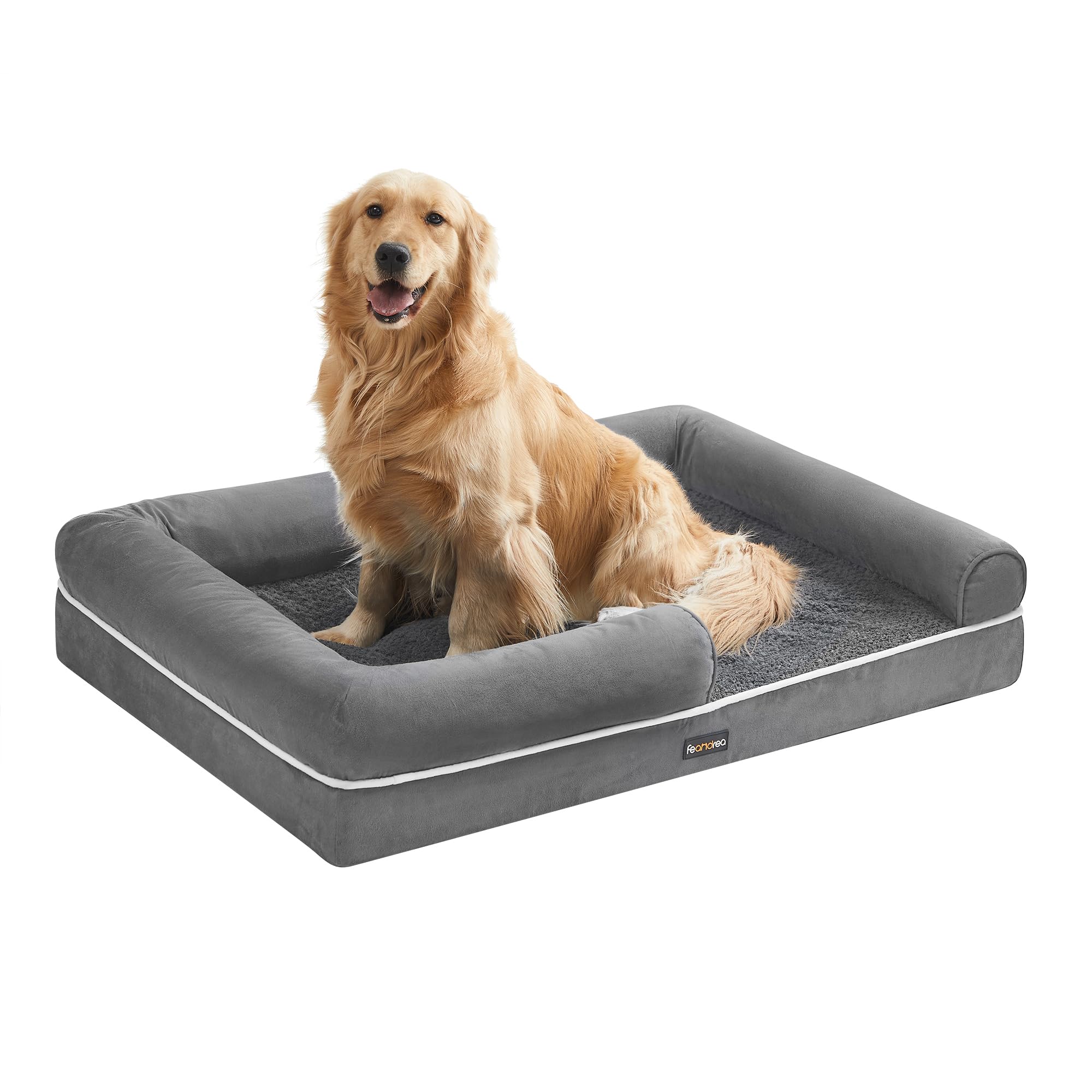 Feandrea Dog Bed, Orthopedic Large Waterproof Bed, Removable Washable Cover Dog Sofa with Non-Slip Bottom, Raised Edges, 42 x 32 x 8 Inches, Light Gra